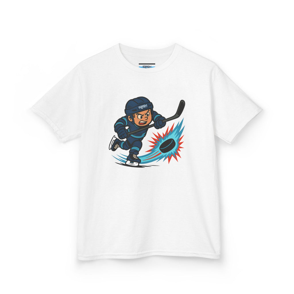 Front view of Slapshot Hero Youth Tee hockey t-shirt by Slash Hockey