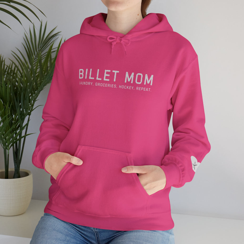 Woman wearing Billet Mom hoodie representing the life of a junior hockey billet mom supporting players and host families