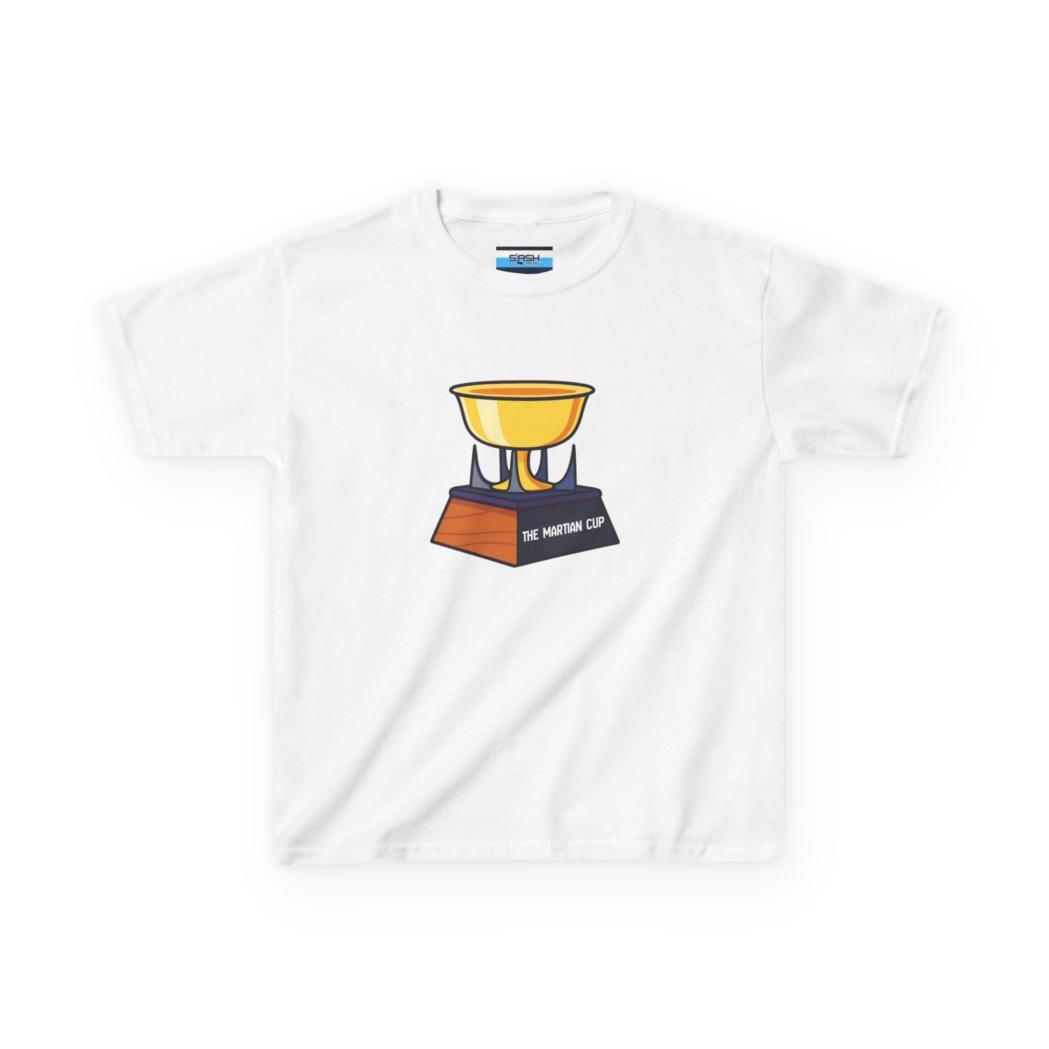 Youth Martian Cup Tee, front view — youth hockey t-shirt featuring a fun, extraterrestrial-themed “Martian Cup” graphic on the chest, clean athletic fit, displayed on a plain background.
