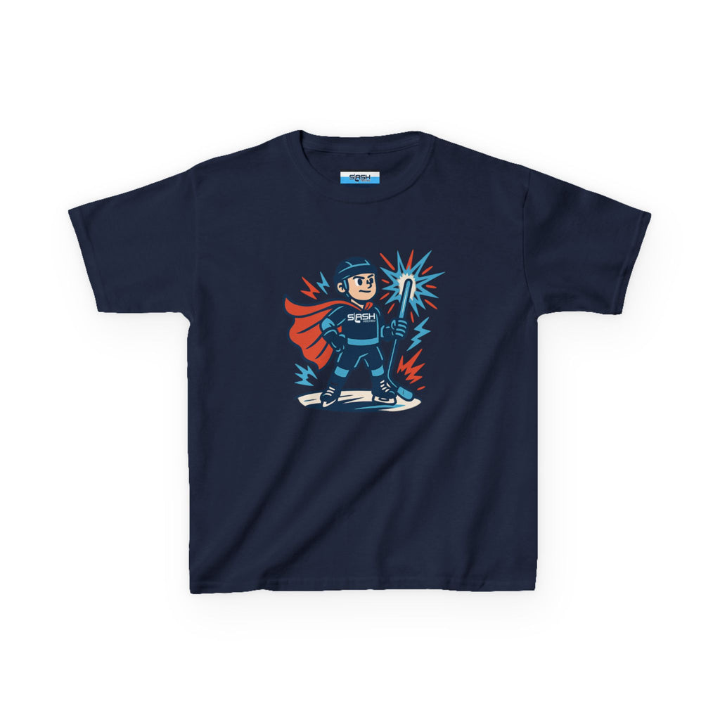 Front view of Slashman Youth Tee hockey t-shirt by Slash Hockey