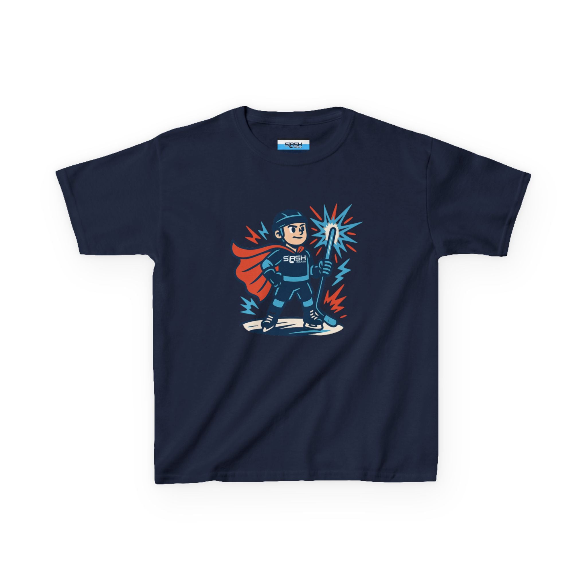 Front view of Slashman Youth Tee hockey t-shirt by Slash Hockey