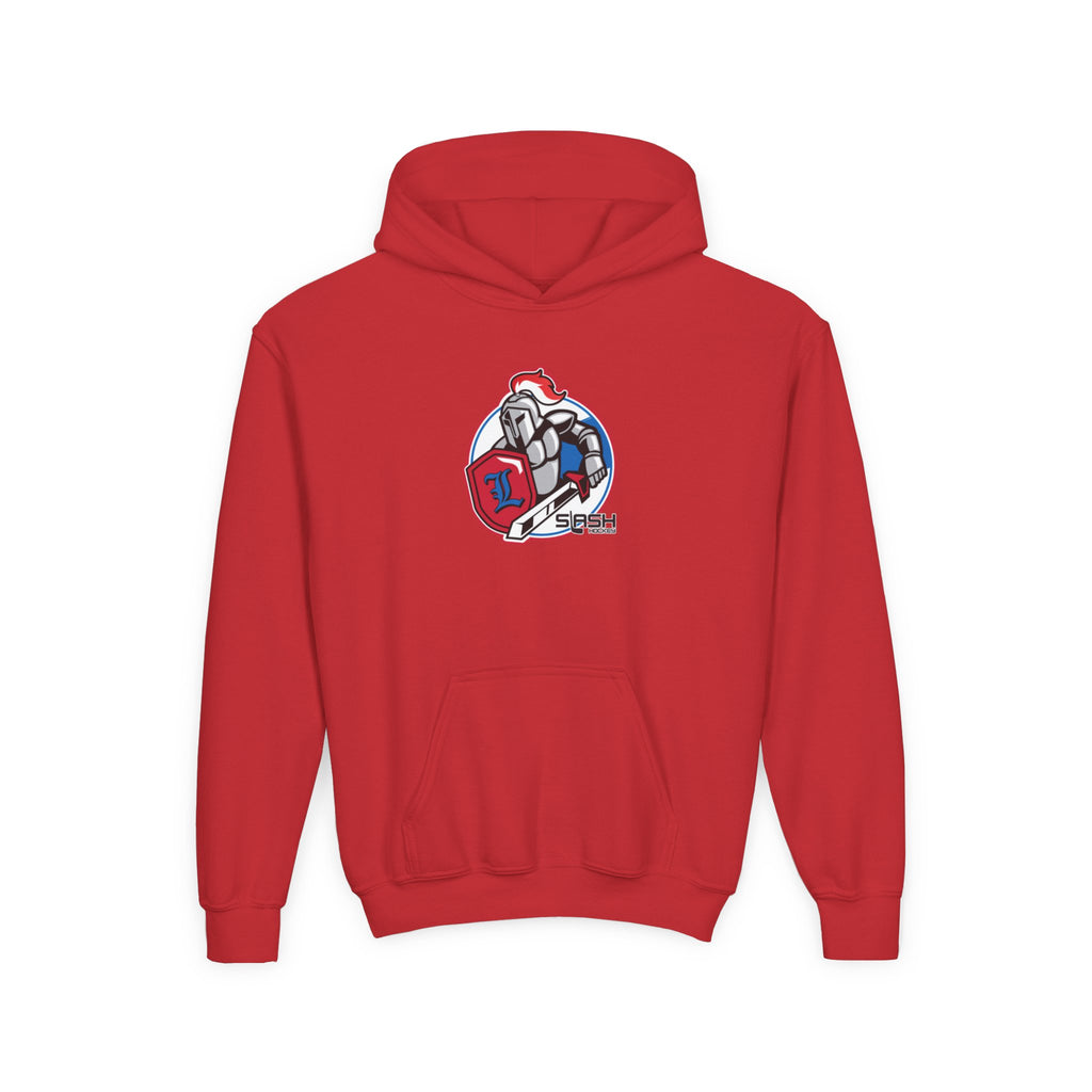 LHA Youth Hockey Hoodie front view — Livonia Hockey Association logo in team colors printed on premium cotton-blend youth hoodie.
