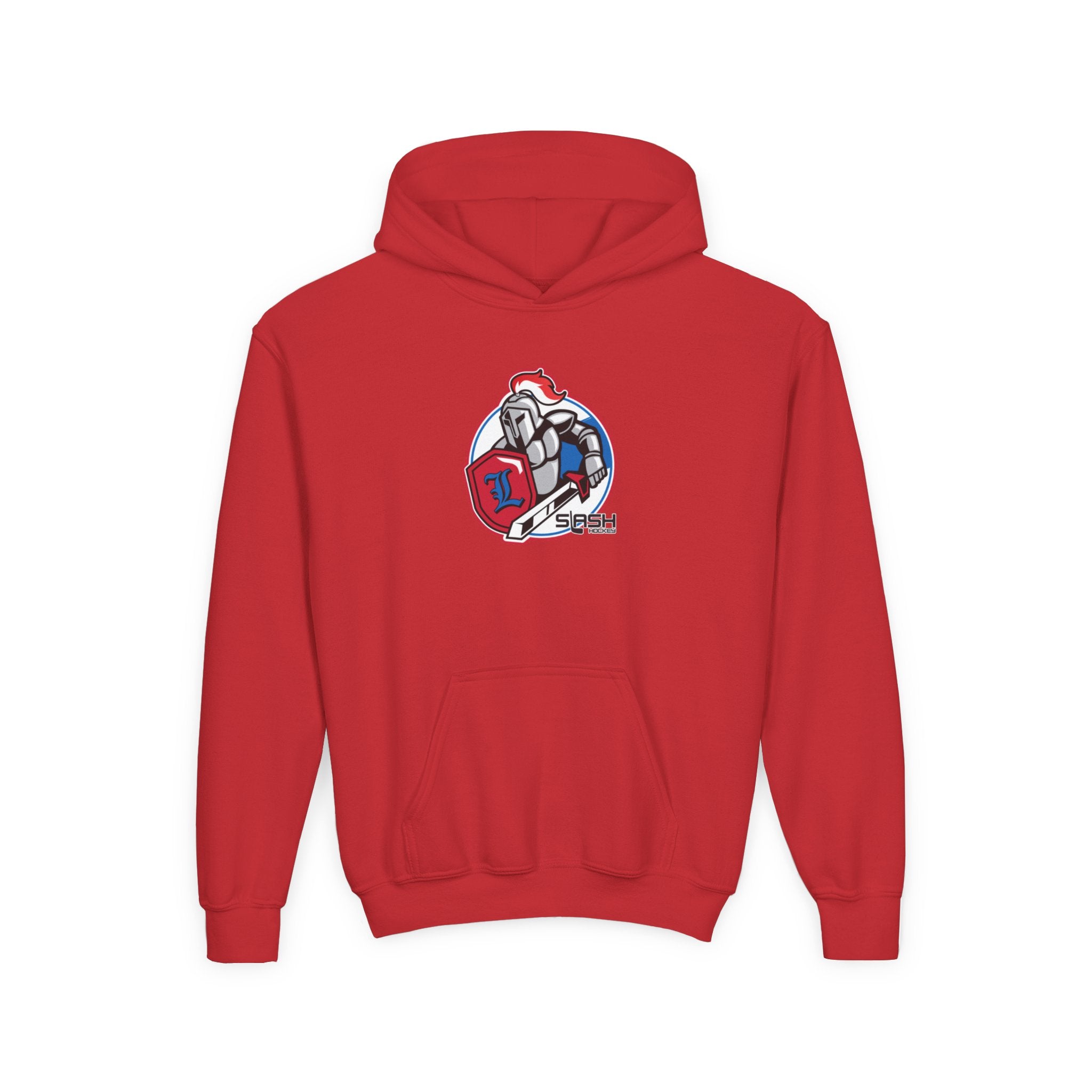 LHA Youth Hockey Hoodie front view — Livonia Hockey Association logo in team colors printed on premium cotton-blend youth hoodie.