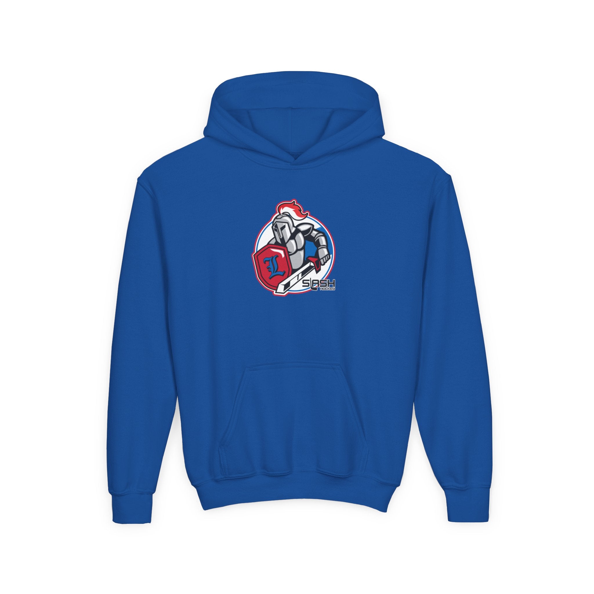 LHA Youth Hockey Hoodie front view — Livonia Hockey Association logo in team colors printed on premium cotton-blend youth hoodie.
