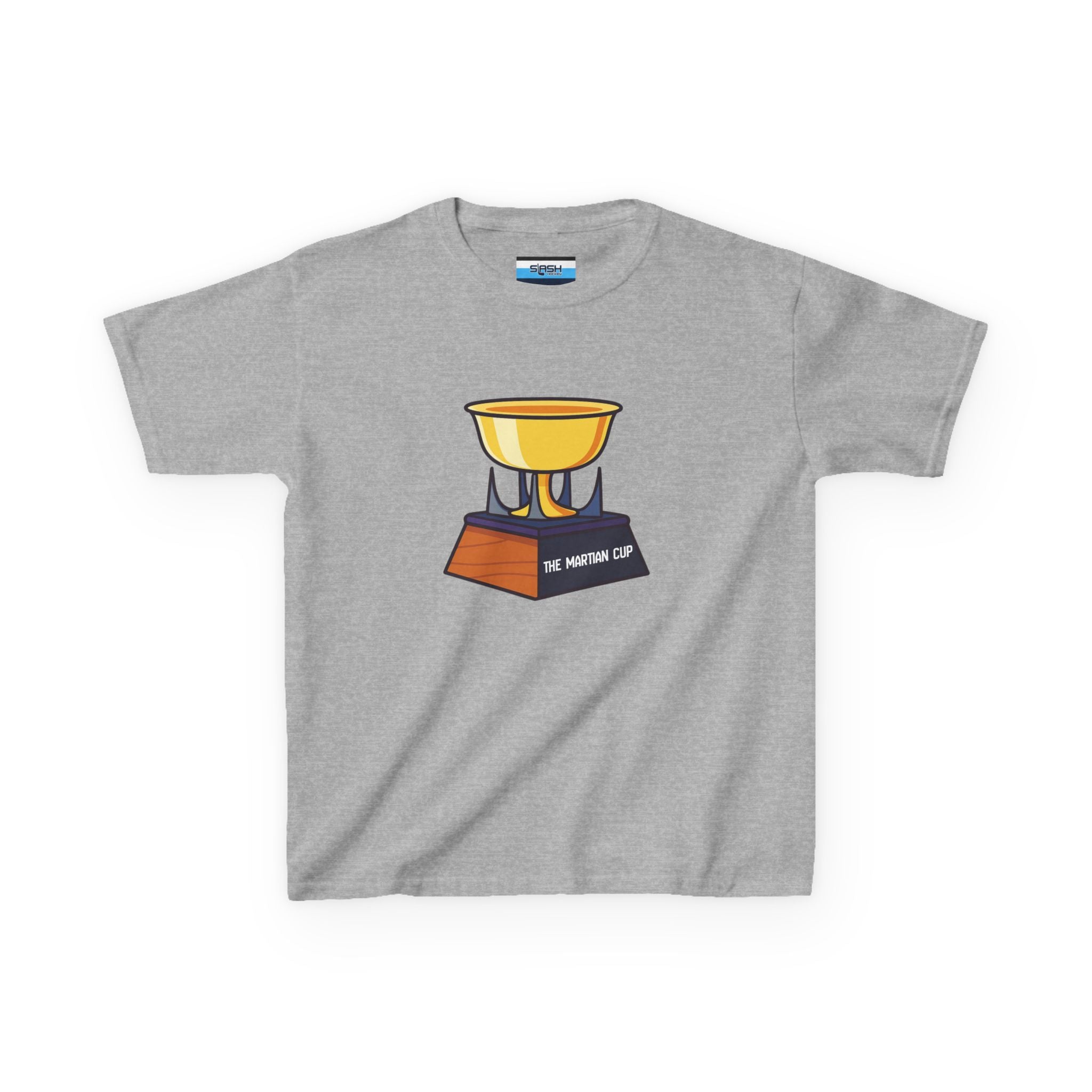 Youth Martian Cup Tee, front view — youth hockey t-shirt featuring a fun, extraterrestrial-themed “Martian Cup” graphic on the chest, clean athletic fit, displayed on a plain background.