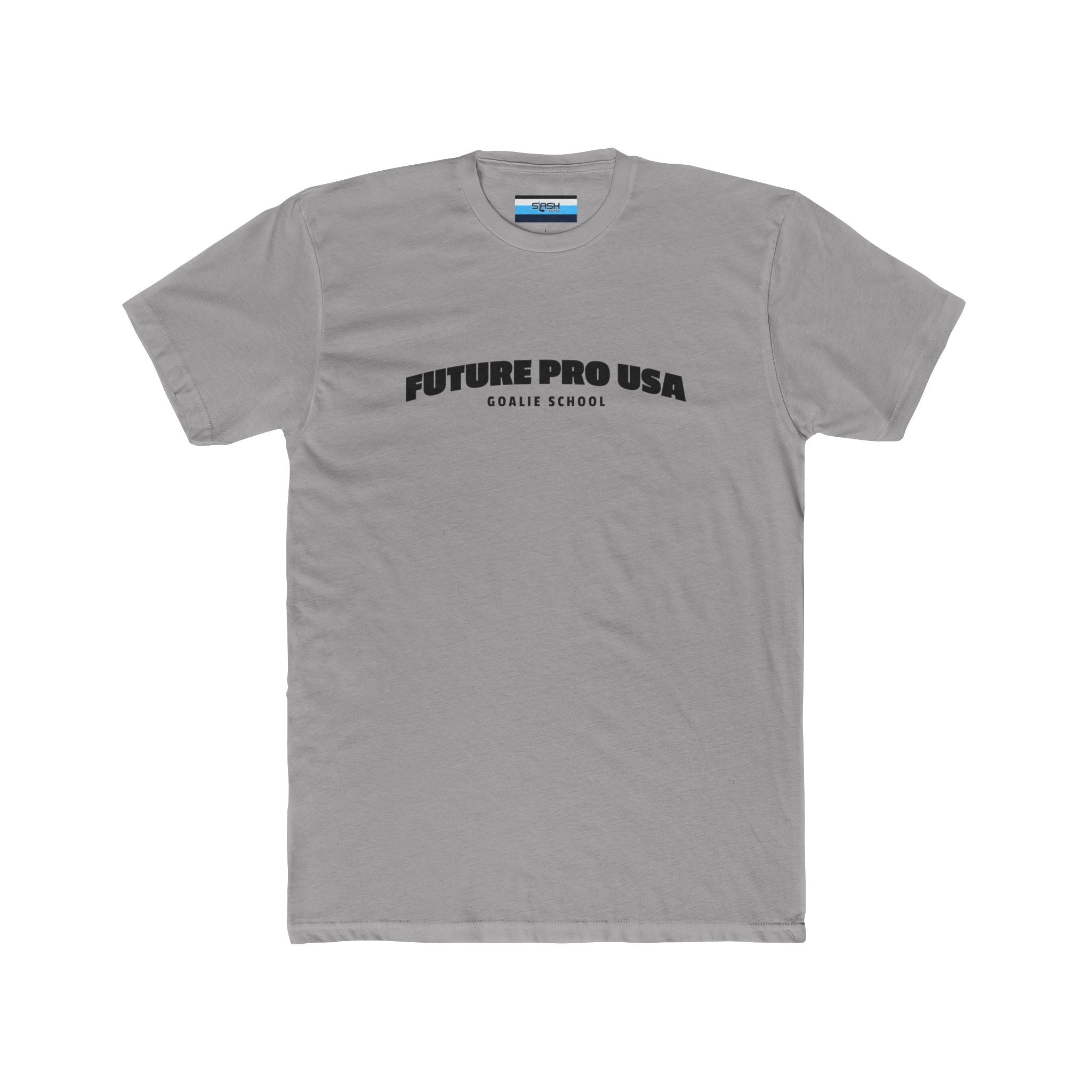 Banner Future Pro USA Goalie School Tee, front view — hockey t-shirt featuring a bold banner-style Future Pro USA Goalie School graphic on the chest, athletic fit, displayed on a plain background.