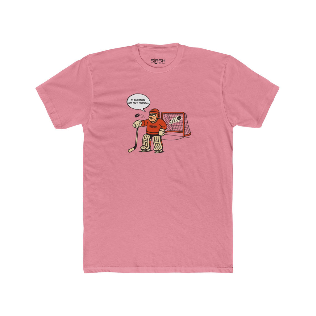 Mad Goalie Tee front view — bold goalie-inspired graphic in Slash Hockey brand colors. Unisex short-sleeve t-shirt displayed flat, highlighting the front design.