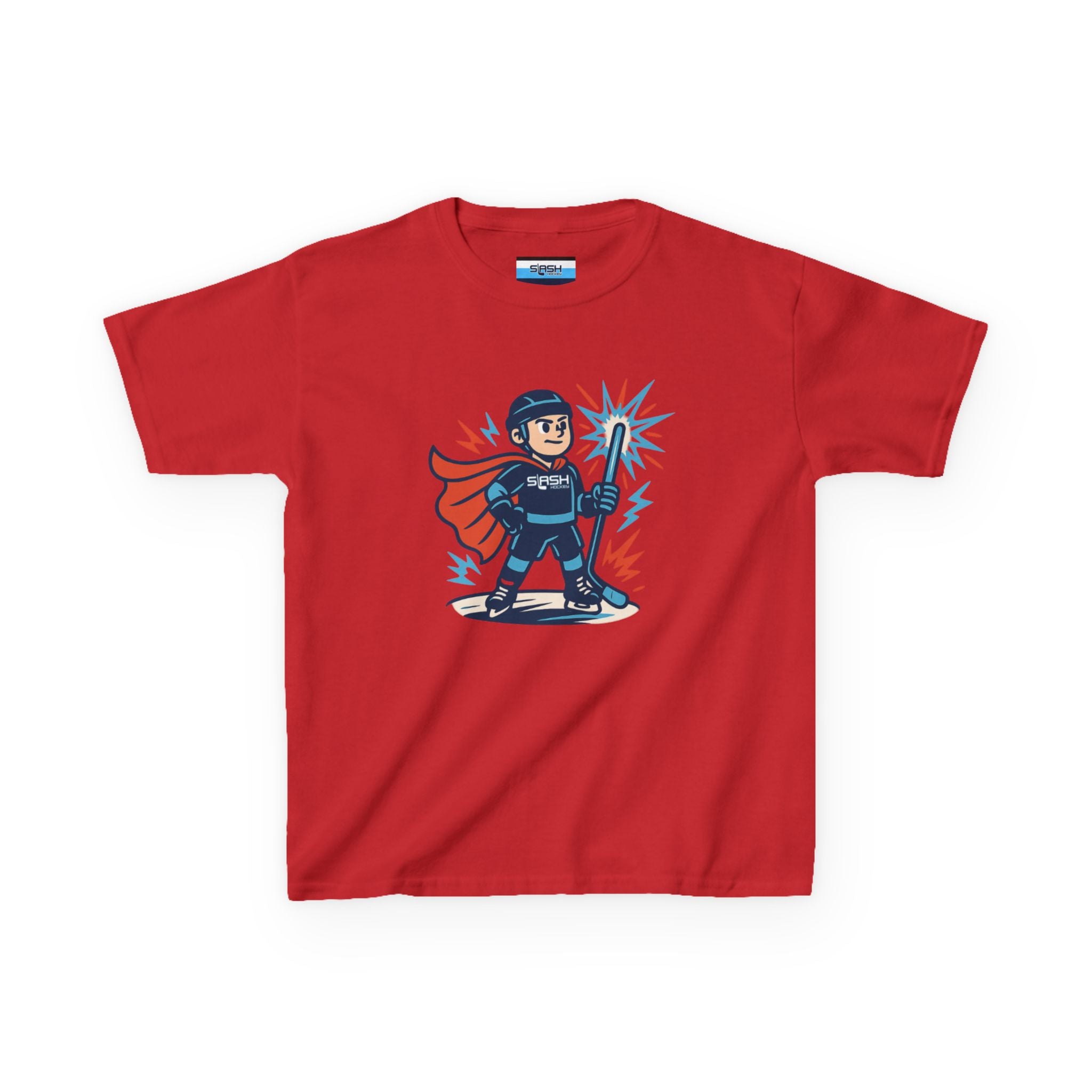Front view of Slashman Youth Tee hockey t-shirt by Slash Hockey