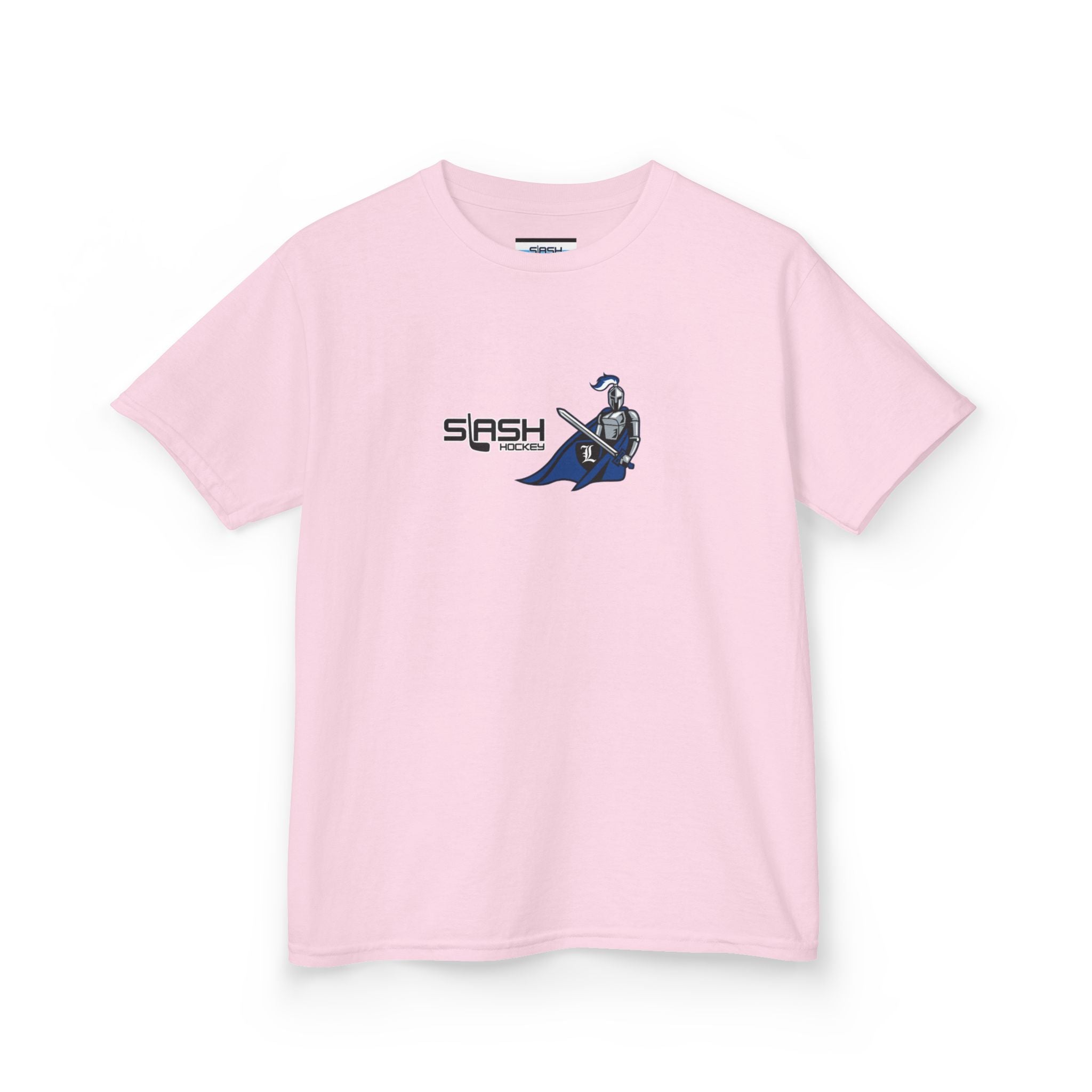 Front view of Livonia Hockey Association youth t-shirt, smaller sizing for kids and young players. Team logo printed on chest, casual athletic fit.