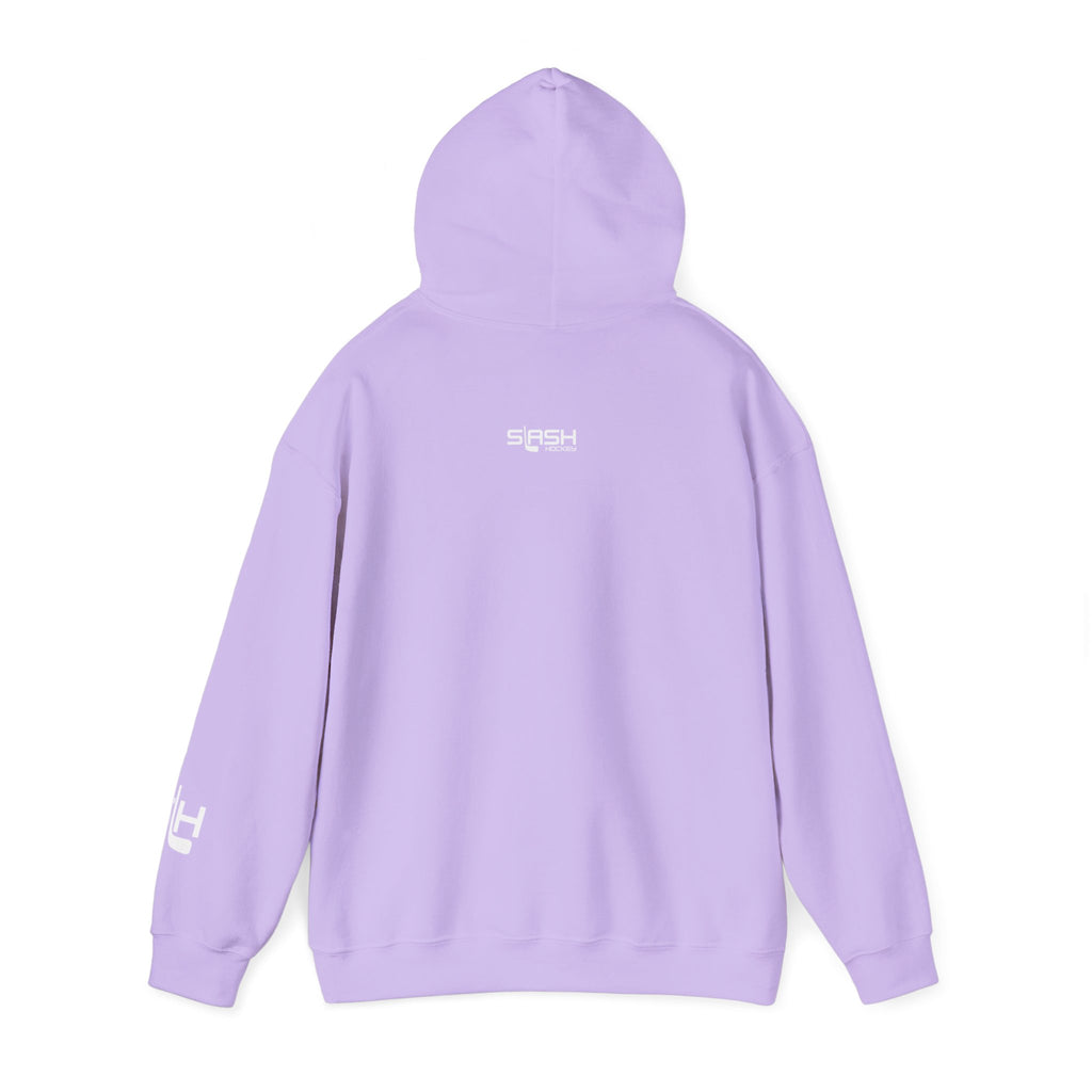 Back of Grow Hockey hoodie in solid color with Slash Hockey logo, clean and minimal design.