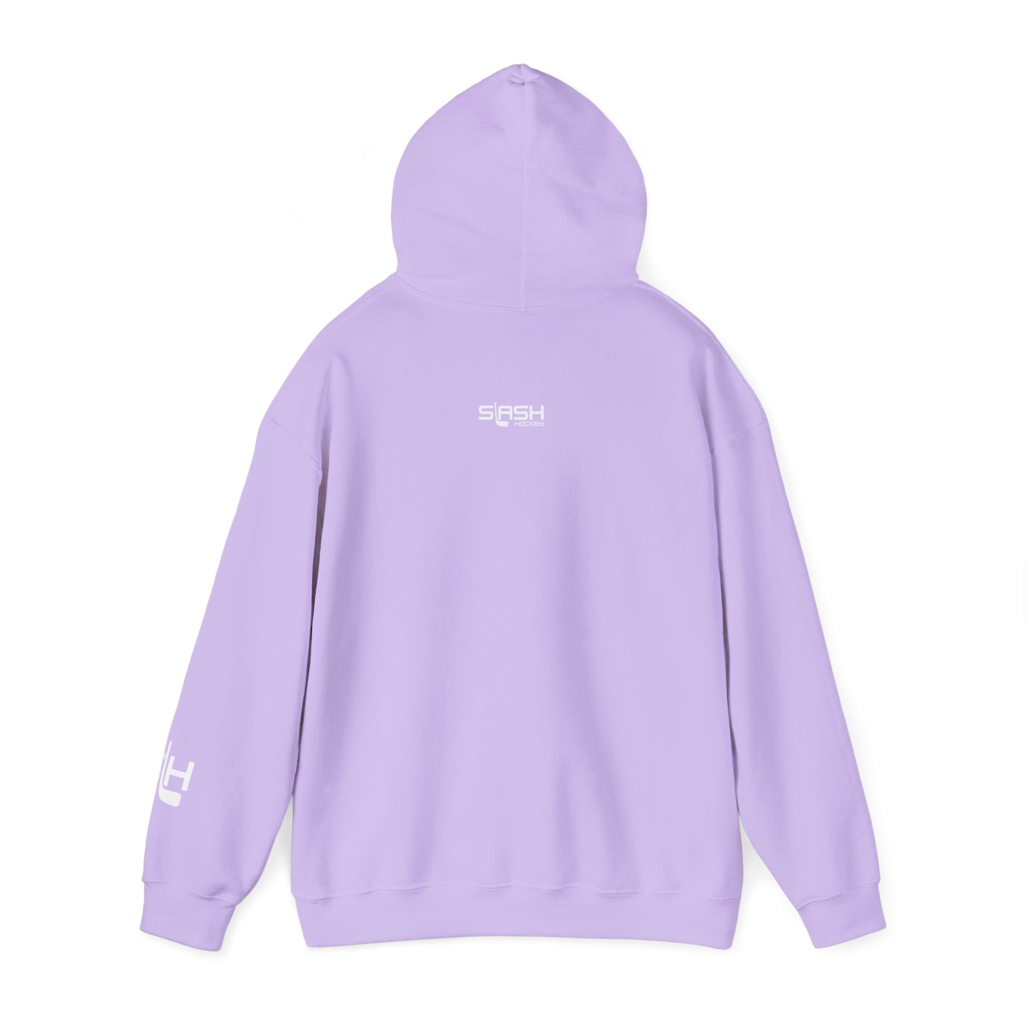Back of Grow Hockey hoodie in solid color with Slash Hockey logo, clean and minimal design.