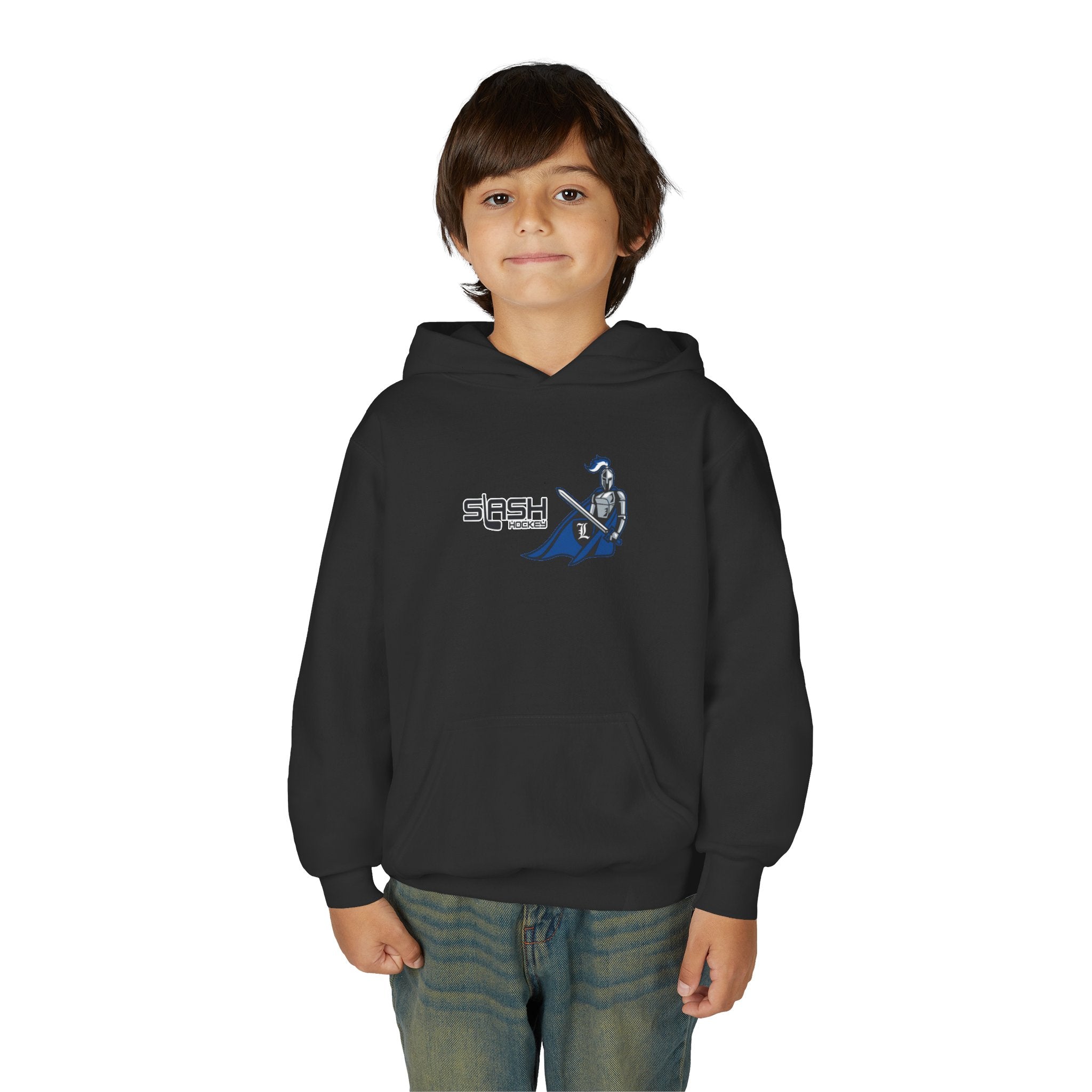 “LHA Youth Girls Hockey Hoodie lifestyle photo — young player wearing Livonia Hockey Association hoodie in team colors, casual fit for rink or everyday wear.”