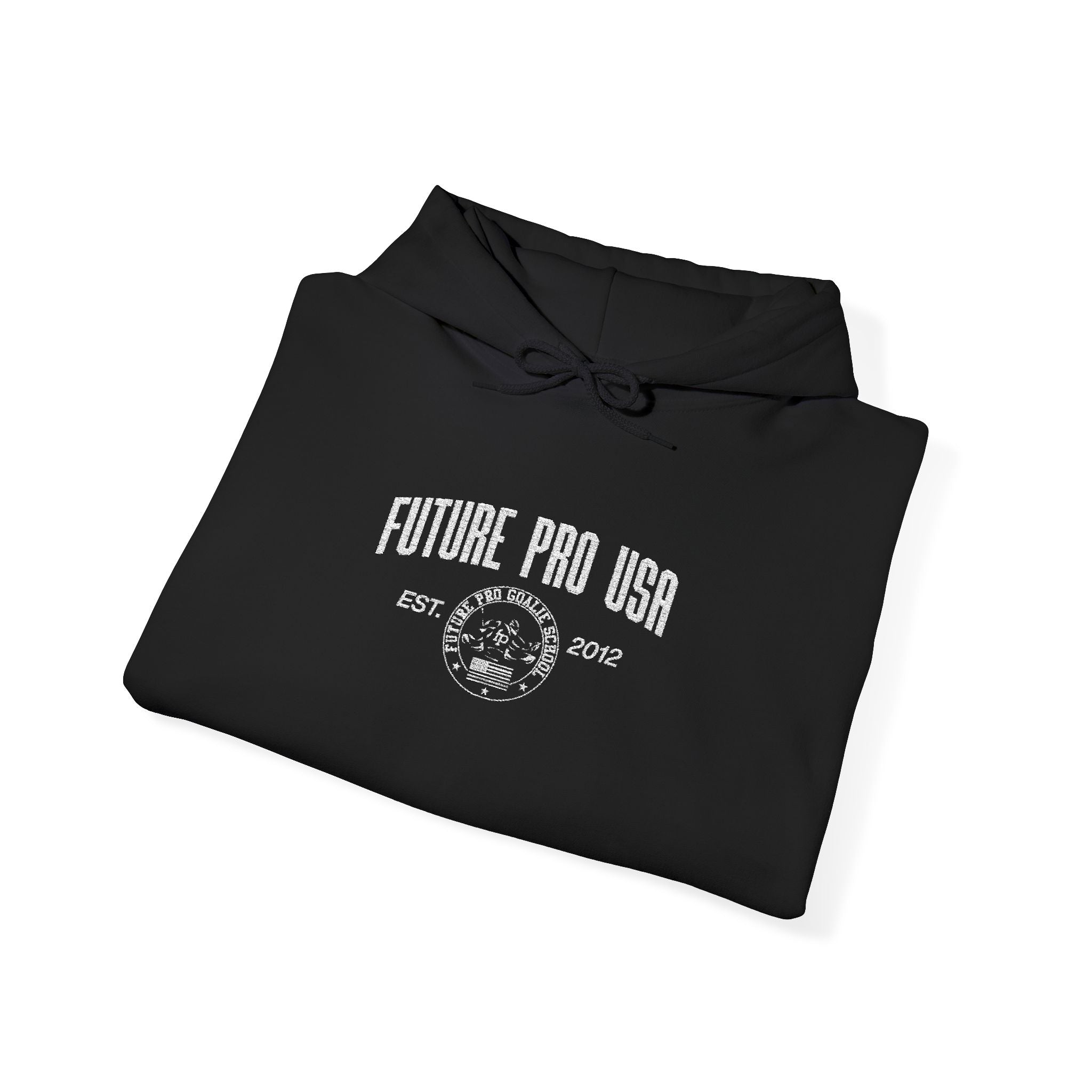 Folded black Future Pro USA Hoodie with the embroidered Future Pro USA chest emblem visible on the front.