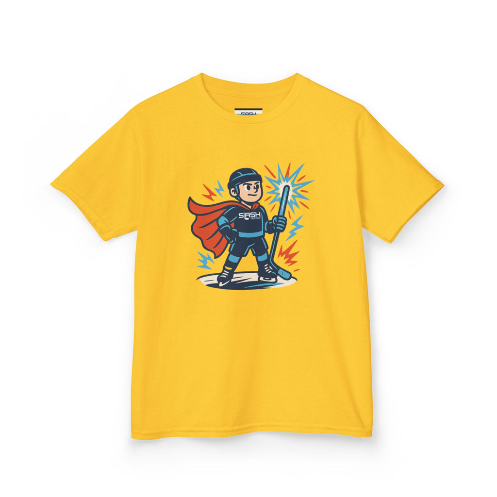 Front view of Slashman Youth Tee hockey t-shirt by Slash Hockey