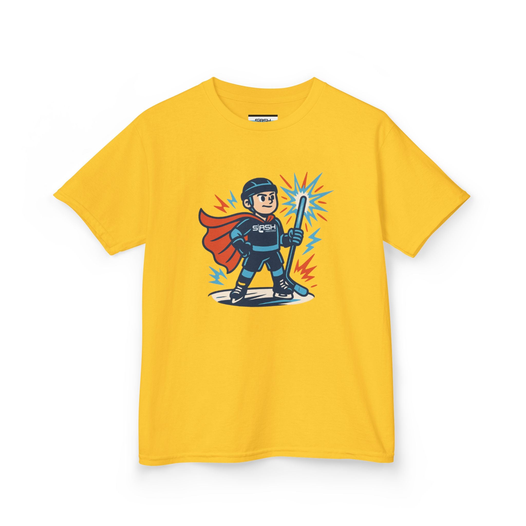 Front view of Slashman Youth Tee hockey t-shirt by Slash Hockey