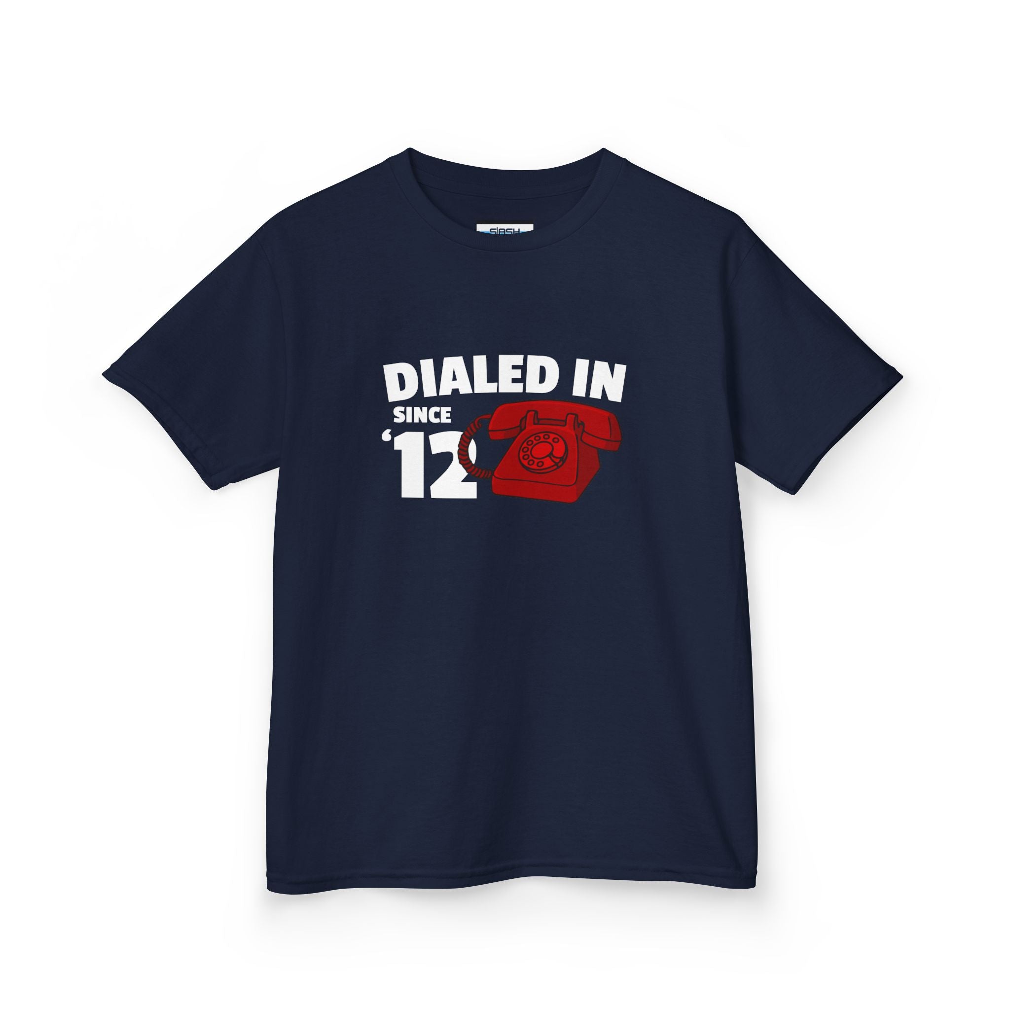 Youth Dialed In Since ’12 Tee, front view — youth hockey t-shirt featuring a bold “Dialed In Since ’12” graphic on the chest, clean athletic fit, displayed on a plain background.
