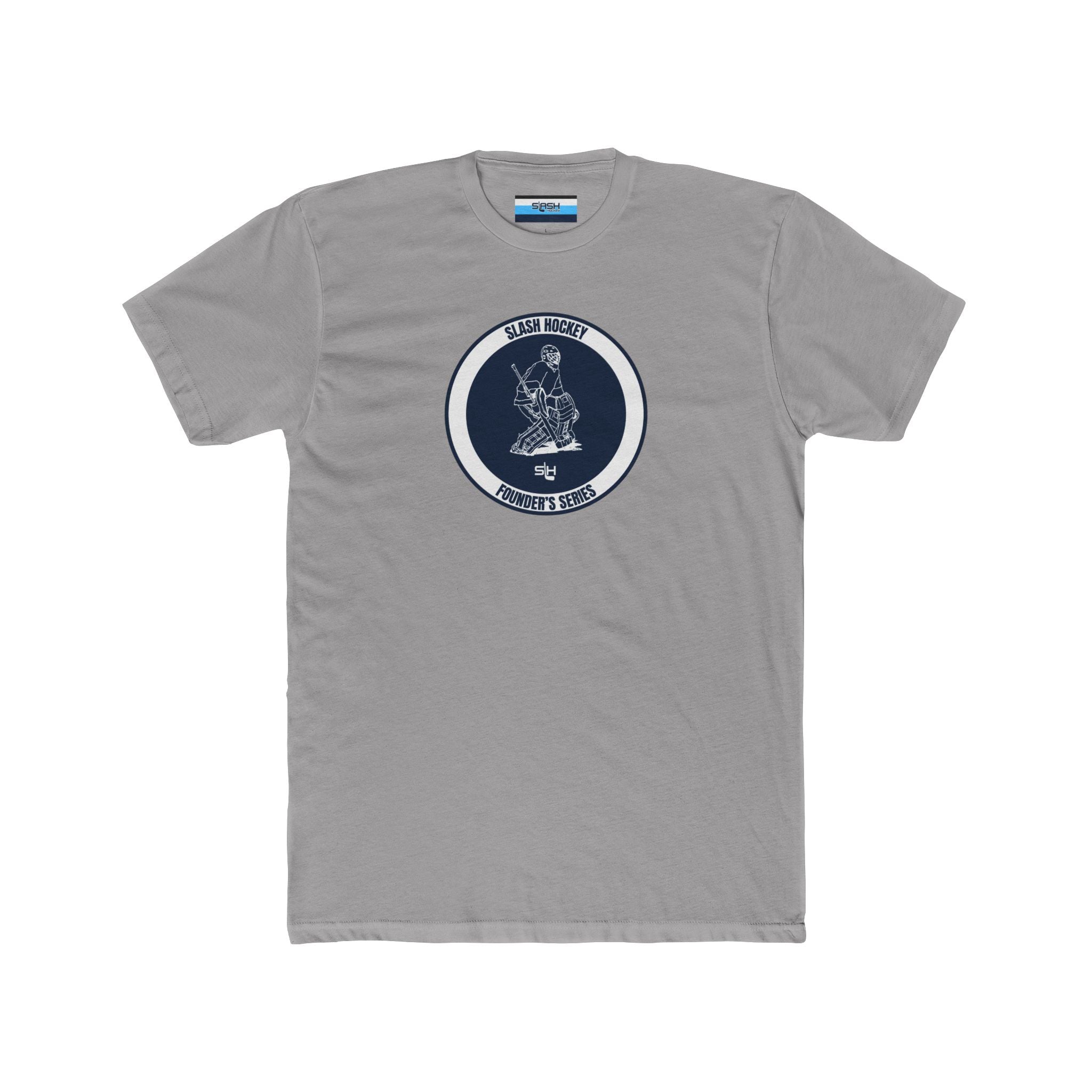 Front view of the Slash Hockey Founder’s Series Retro Goalie Tee featuring the original hand-drawn goalie design in a bold vintage print.