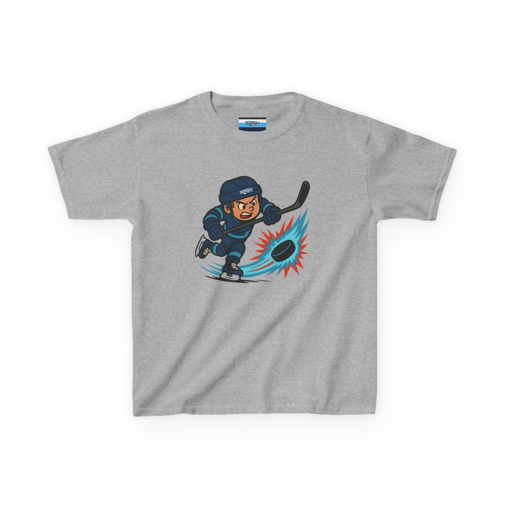 Front view of Slapshot Hero Youth Tee hockey t-shirt by Slash Hockey