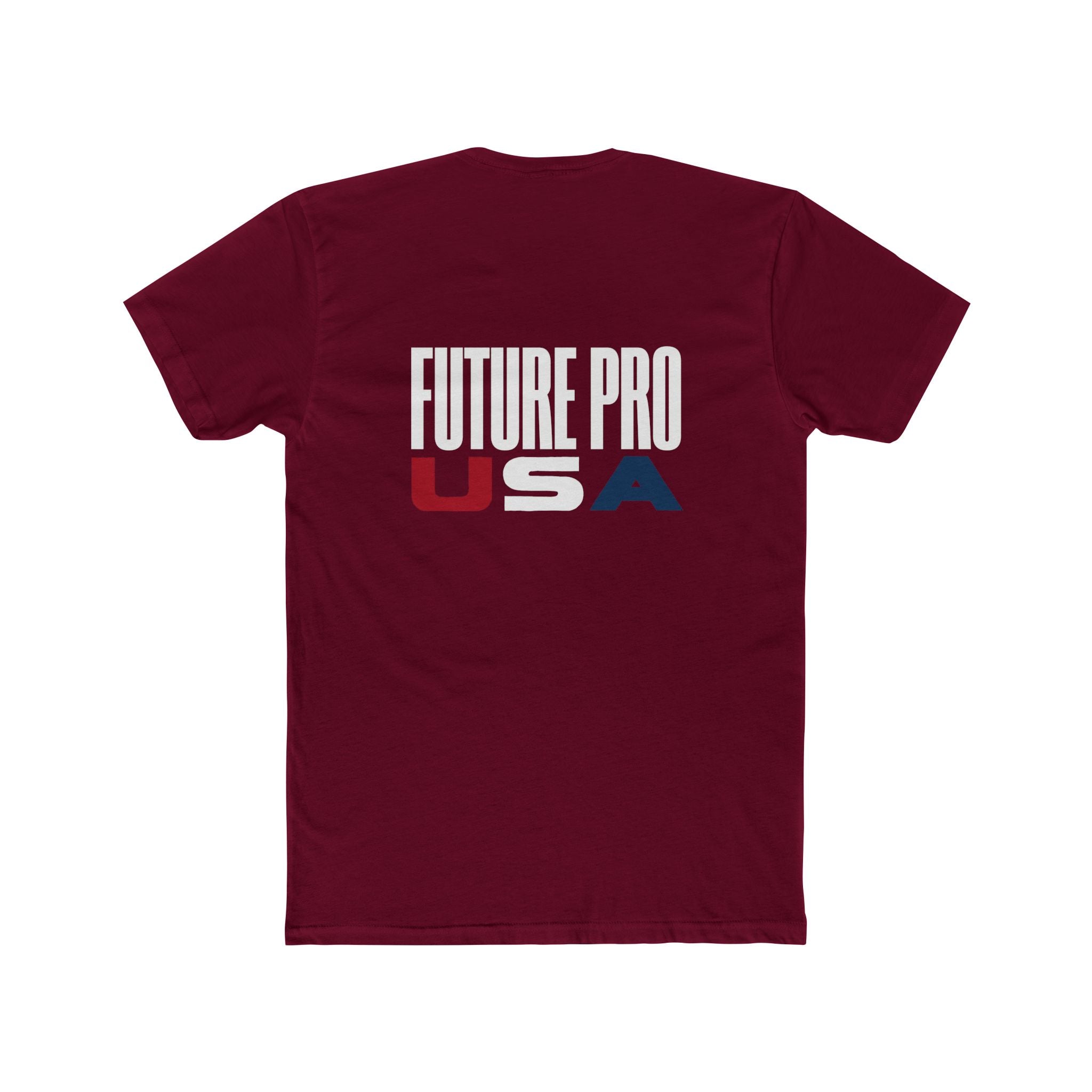 Red, White & Blue Future Pro USA Tee, back view — youth hockey t-shirt in matching patriotic color scheme with a blank back, simple athletic style, shown on a plain background.