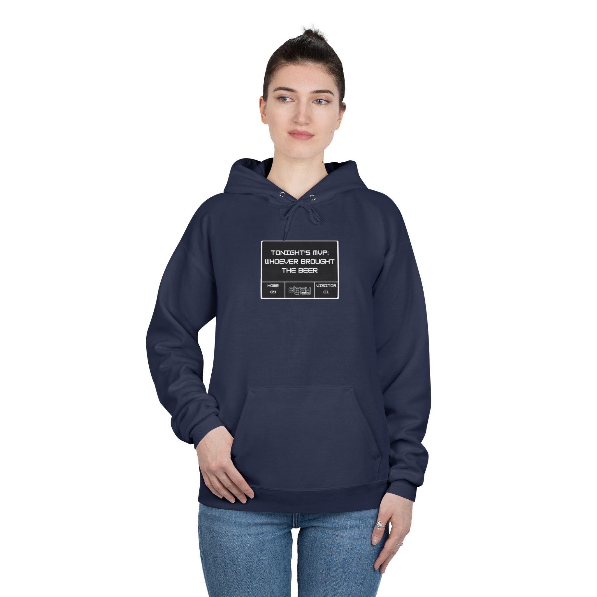 “Tonight’s MVP Hockey Hoodie lifestyle photo — model wearing hockey culture hoodie with Tonight’s MVP text design, casual fit for rink, travel, or everyday wear.”