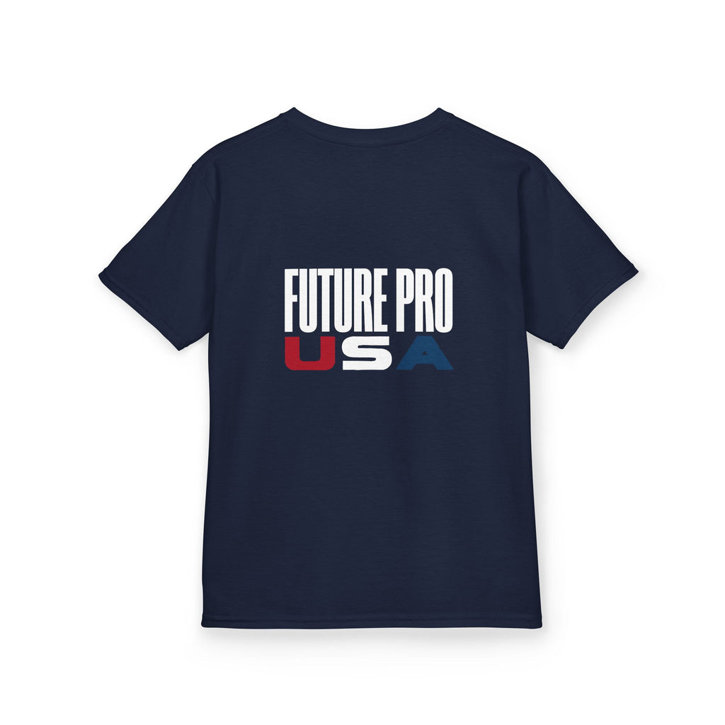 Youth Red, White & Blue Future Pro USA Tee, back view — solid color with no design on the back, clean athletic fit, displayed on a plain background.
