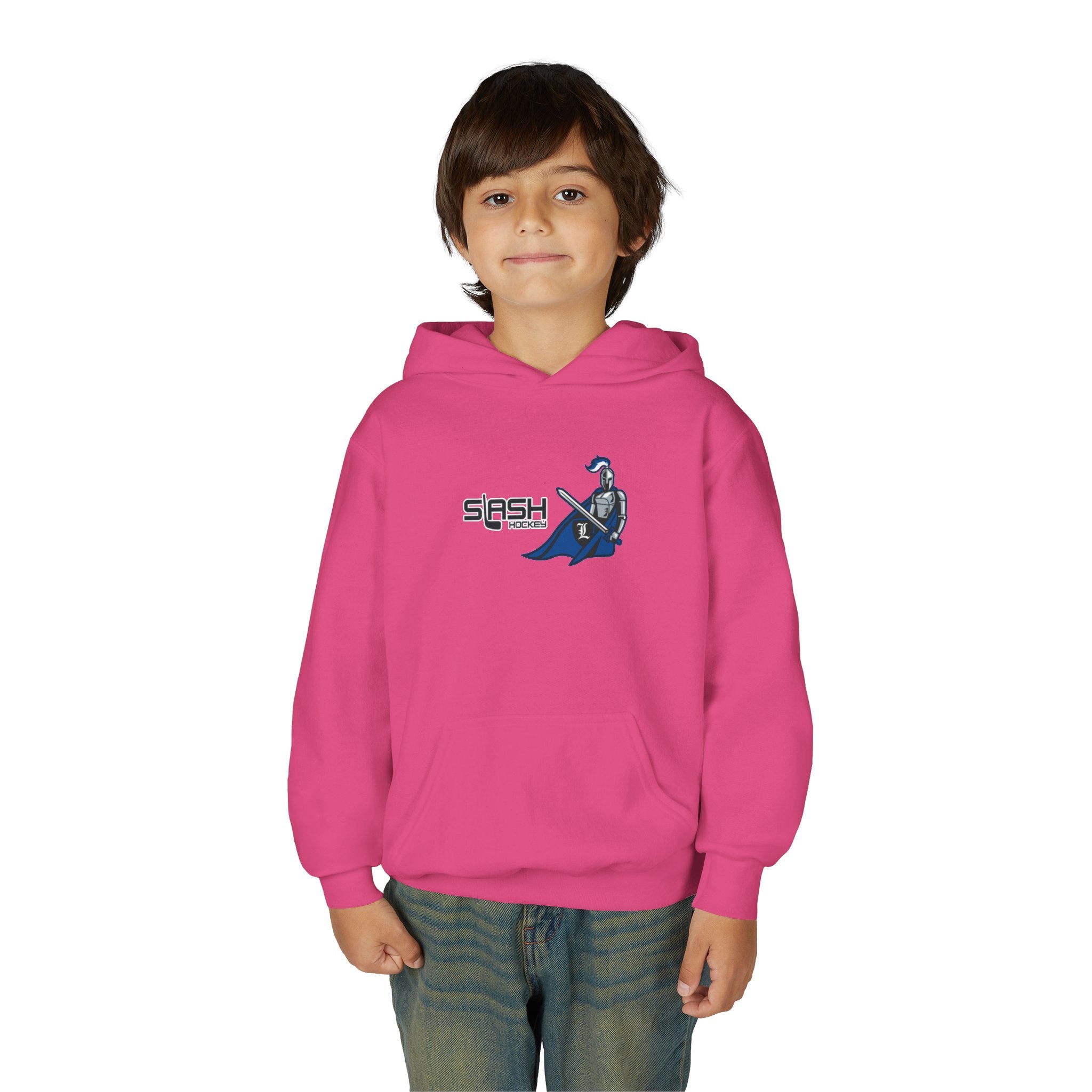 “LHA Youth Girls Hockey Hoodie lifestyle photo — young player wearing Livonia Hockey Association hoodie in team colors, casual fit for rink or everyday wear.”