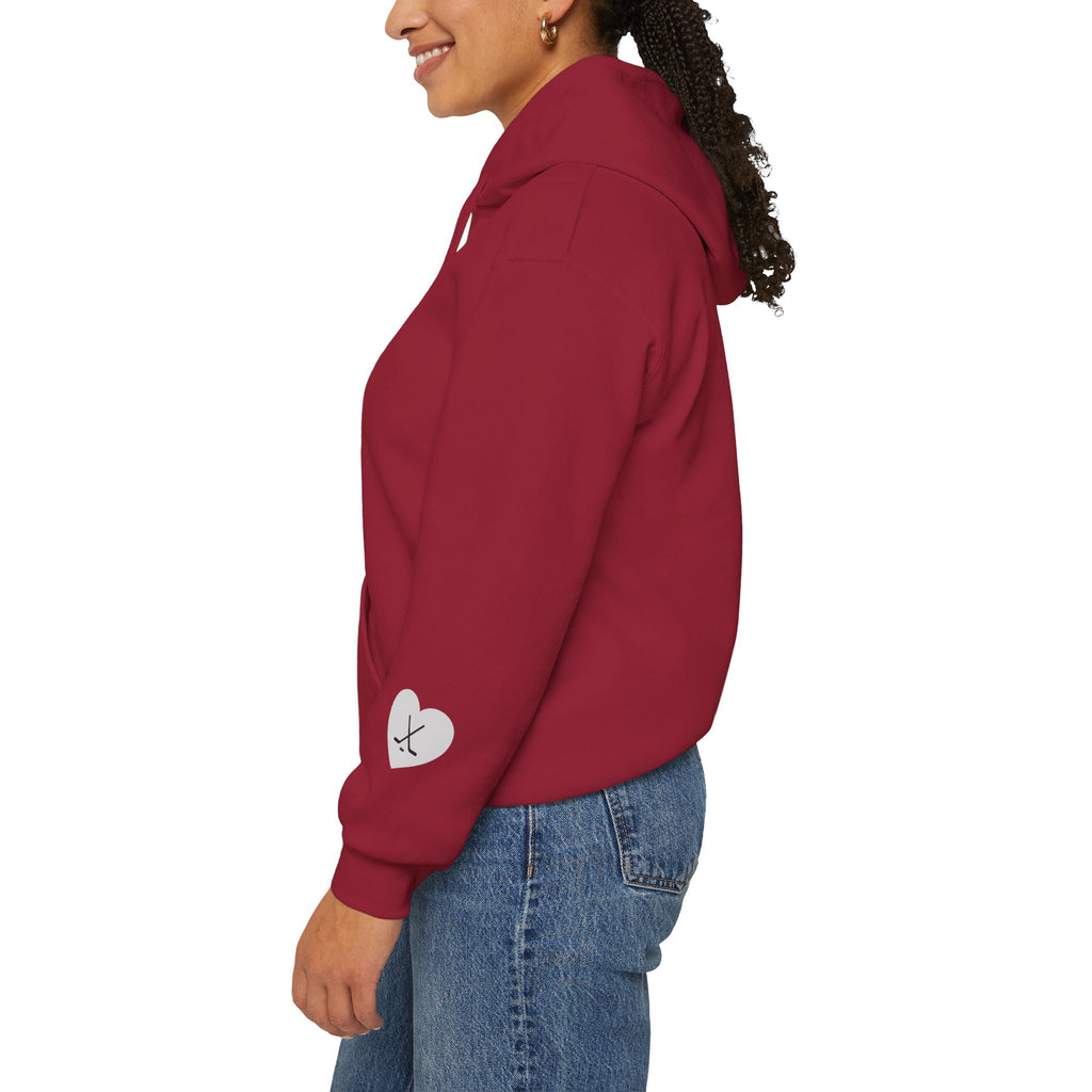 Billet Mom hockey hoodie sleeve detail with subtle Slash Hockey branding