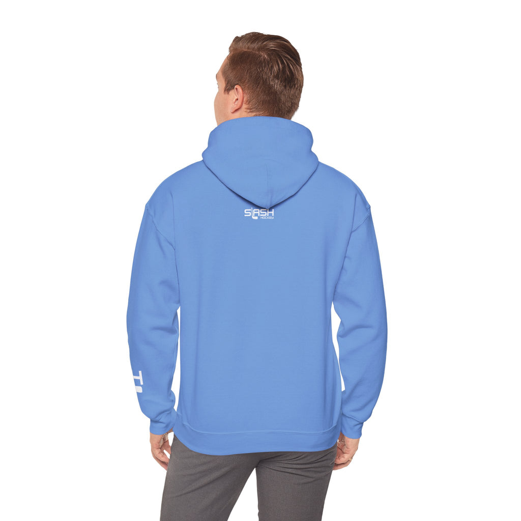 Male model shown from back wearing solid color Grow Hockey hoodie with clean minimalist rear design.
