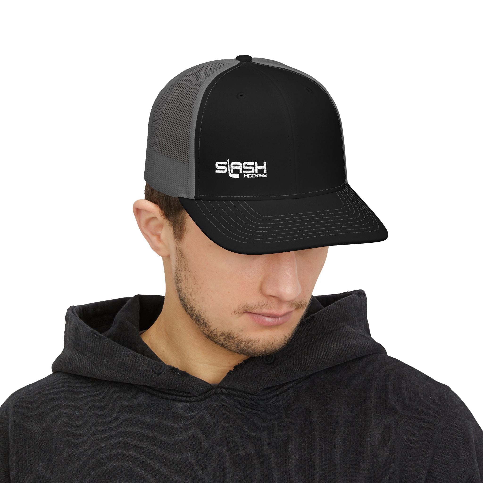Front Lifestyle shot of Cool Dude Snapback Cap hockey cap in a real hockey culture setting by Slash Hockey