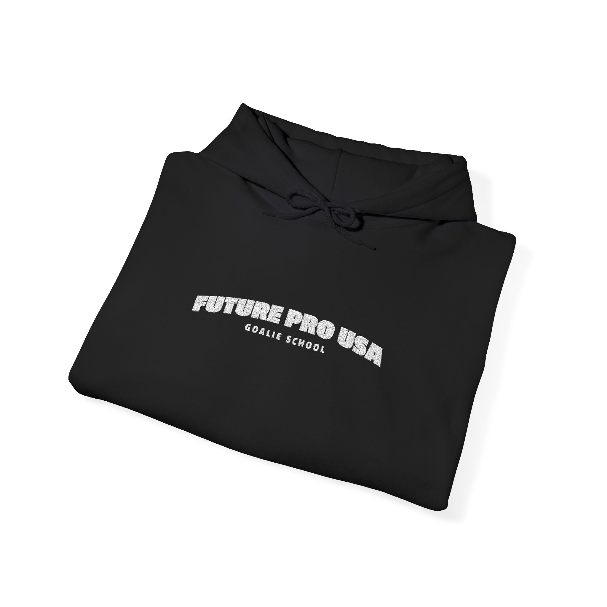 Folded black Banner Future Pro USA Goalie School Hoodie with the front banner graphic visible.