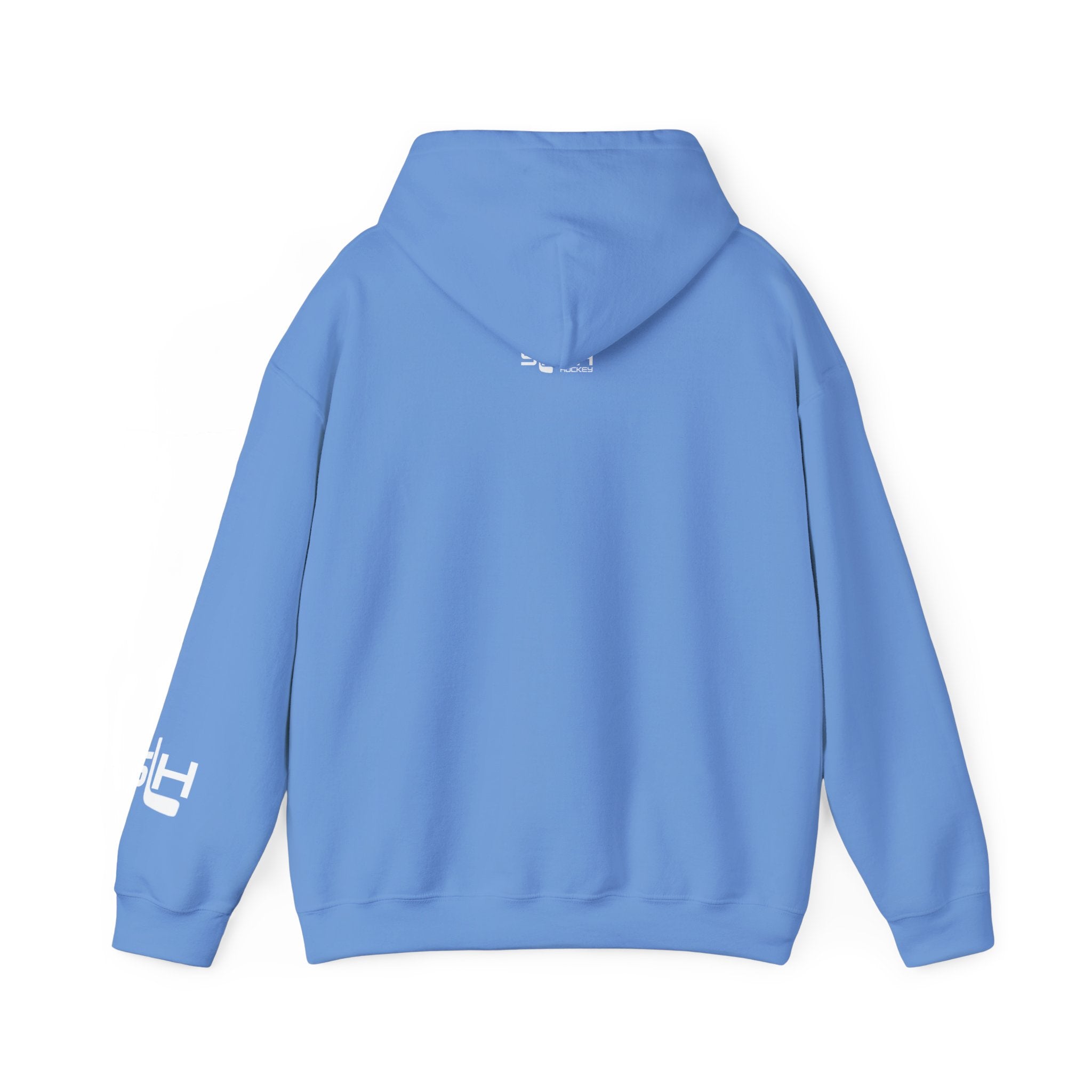 Back of Grow Hockey hoodie in solid color with Slash Hockey logo, clean and minimal design.