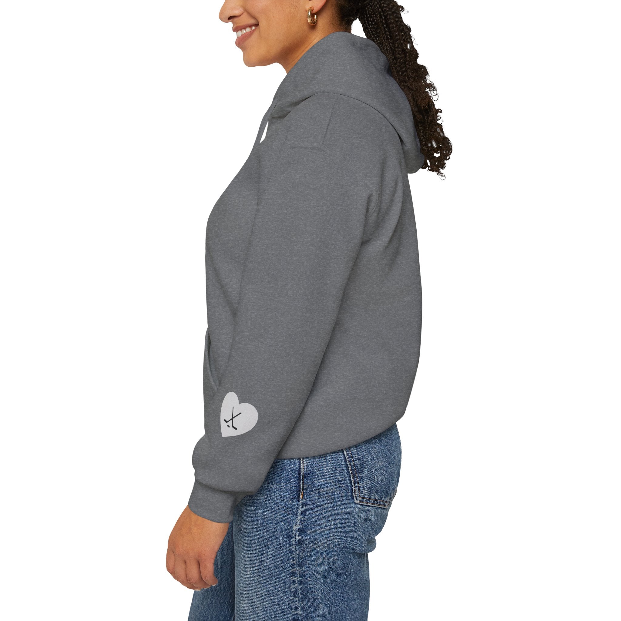 Billet Mom hockey hoodie sleeve detail with subtle Slash Hockey branding