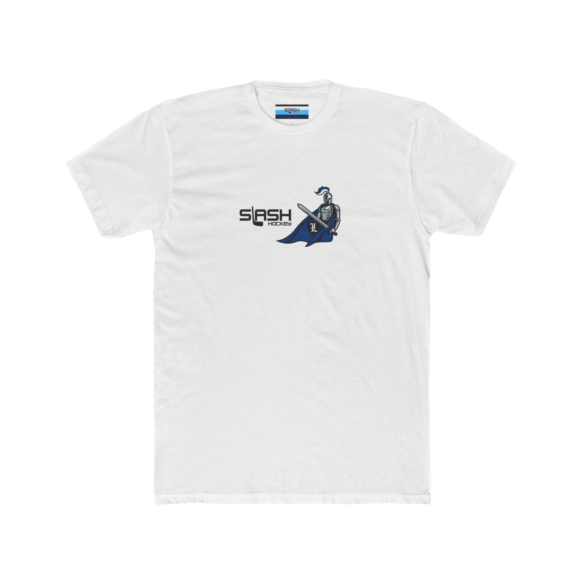 Front view of Livonia Hockey Association adult t-shirt, featuring bold hockey logo design. Perfect for fans, players, and parents to show team pride.