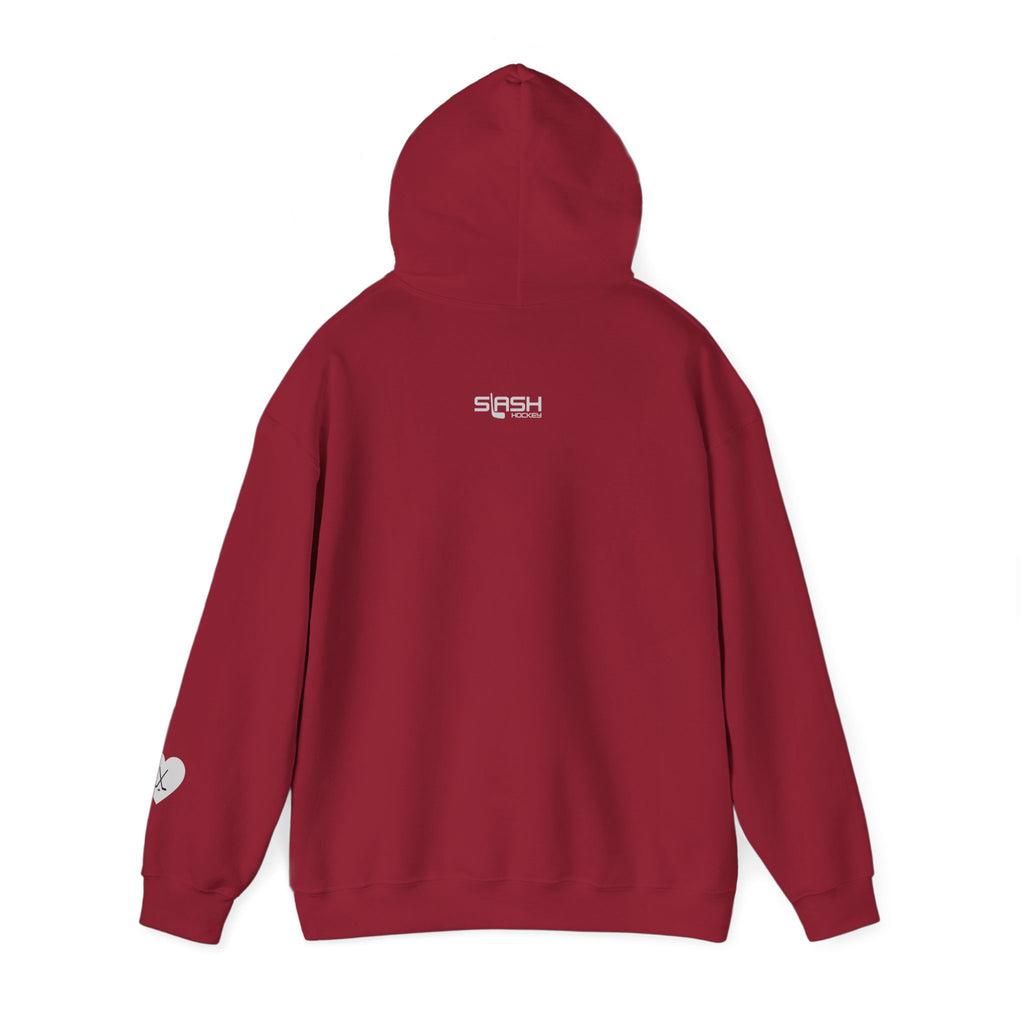 Back view of Billet Mom hockey hoodie for junior hockey billet host families and hockey moms