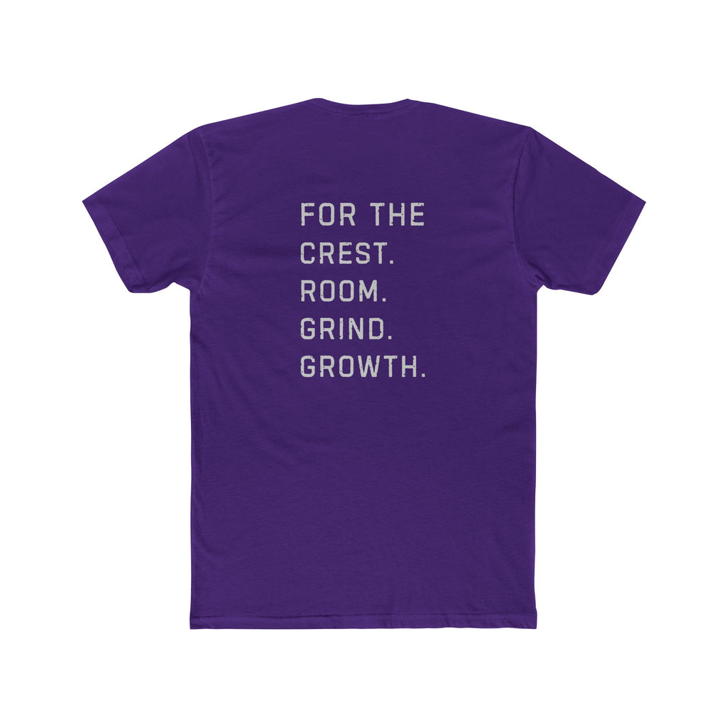 Hockey team-first shirt back design reading For the Crest For the Room For the Grind For the Growth in stacked white text