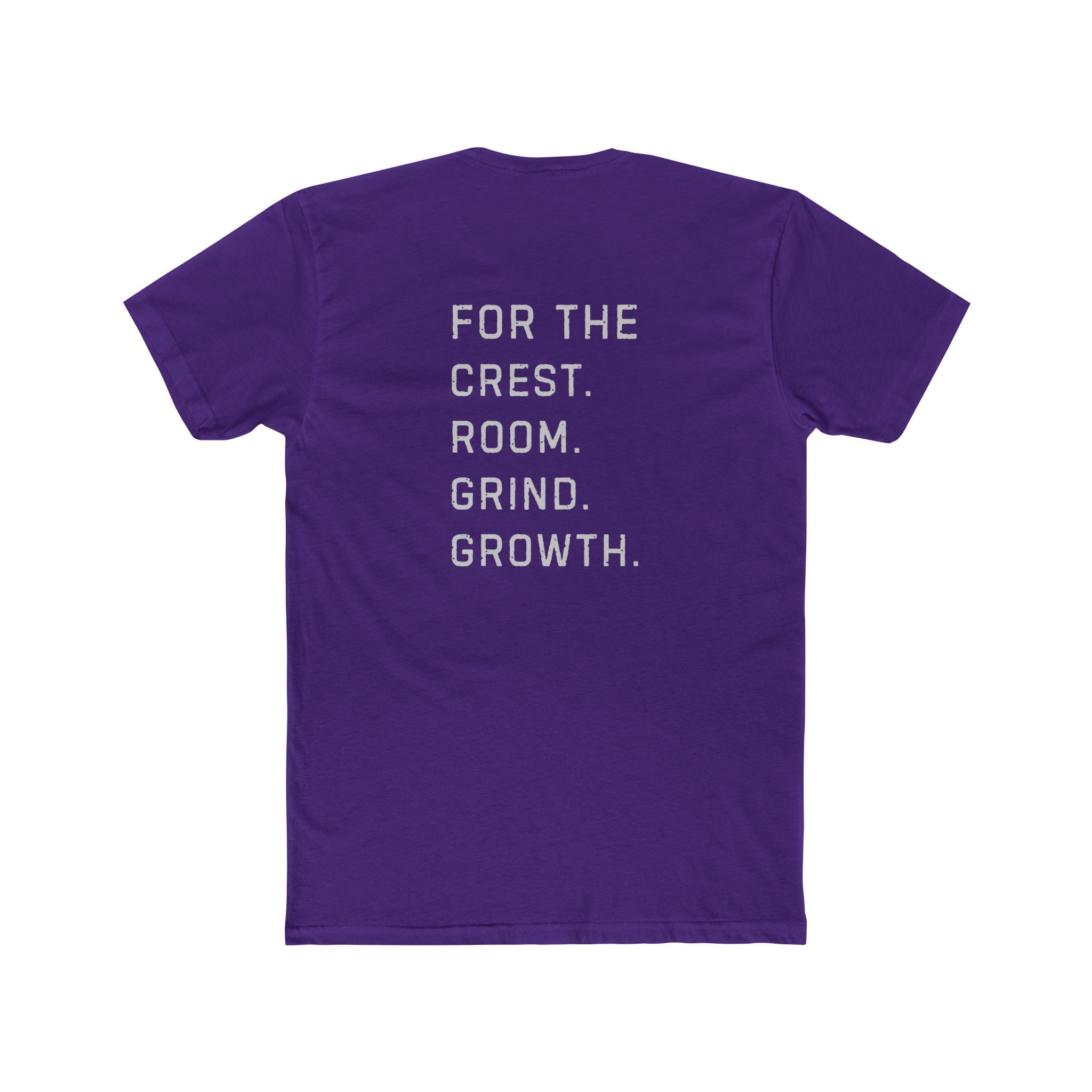 Hockey team-first shirt back design reading For the Crest For the Room For the Grind For the Growth in stacked white text