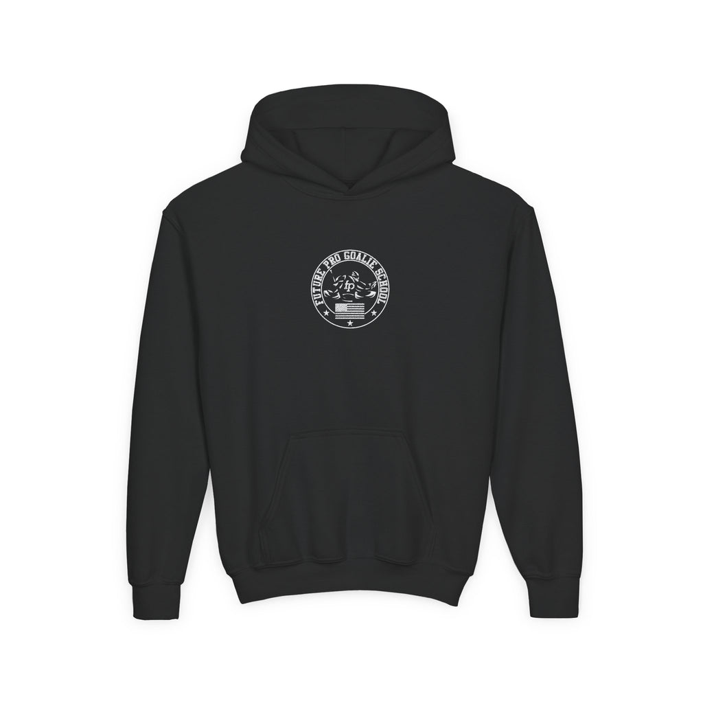Front view of the Youth Future Pro USA Hoodie in black, featuring the bold Future Pro USA graphic and front pouch pocket.