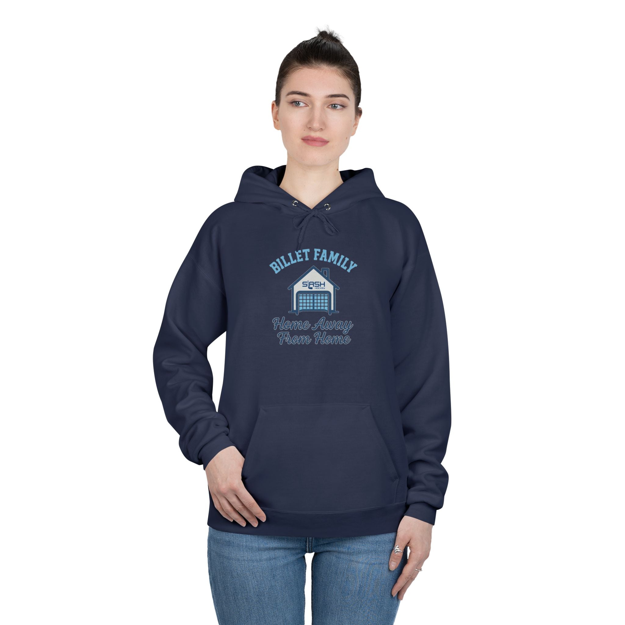 “Billet Family hockey hoodie lifestyle photo — model wearing casual hockey hoodie with billet family design, styled for rink, travel, or everyday wear.”