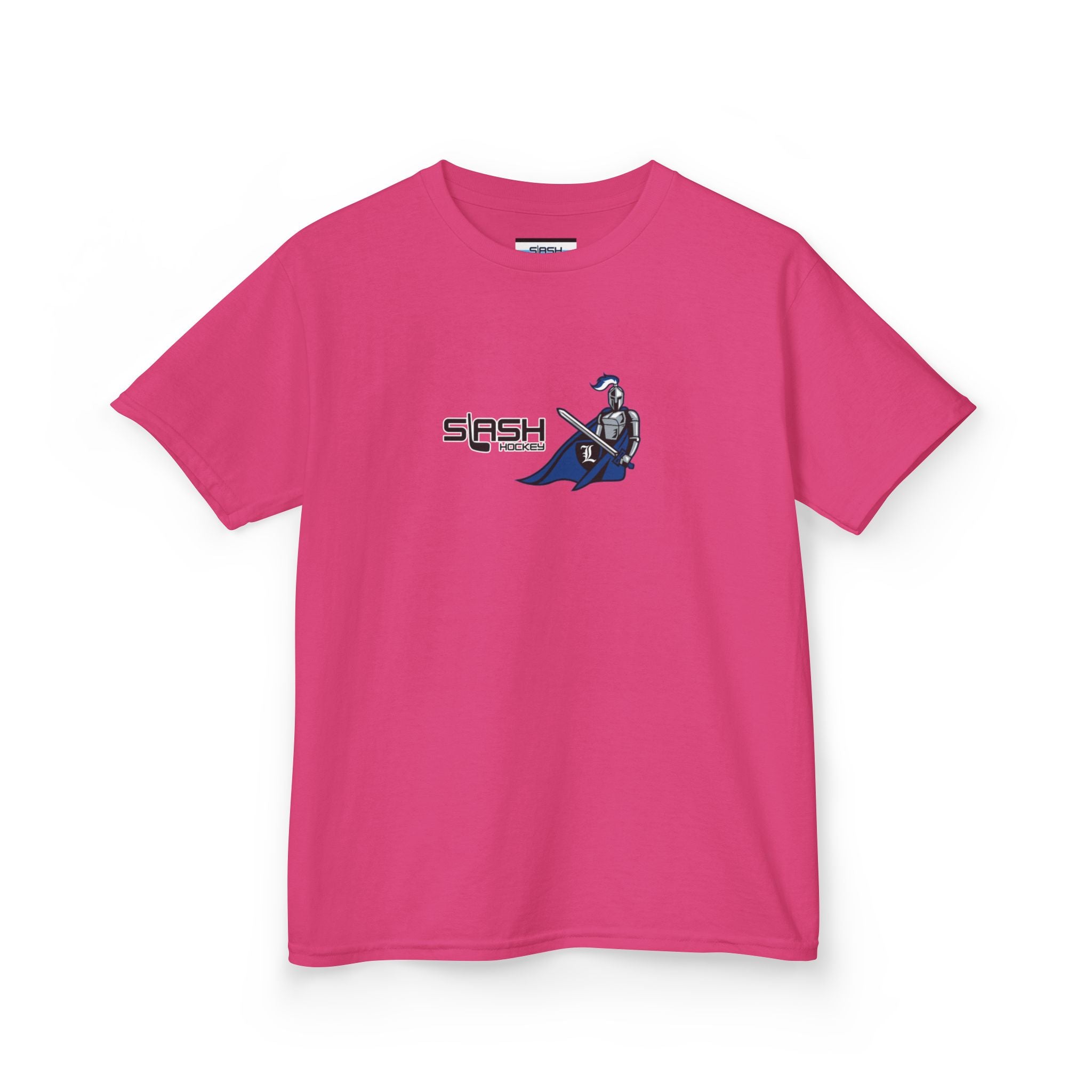 Front view of Livonia Hockey Association youth t-shirt, smaller sizing for kids and young players. Team logo printed on chest, casual athletic fit.