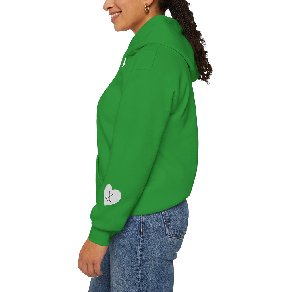 Billet Mom hockey hoodie sleeve detail with subtle Slash Hockey branding