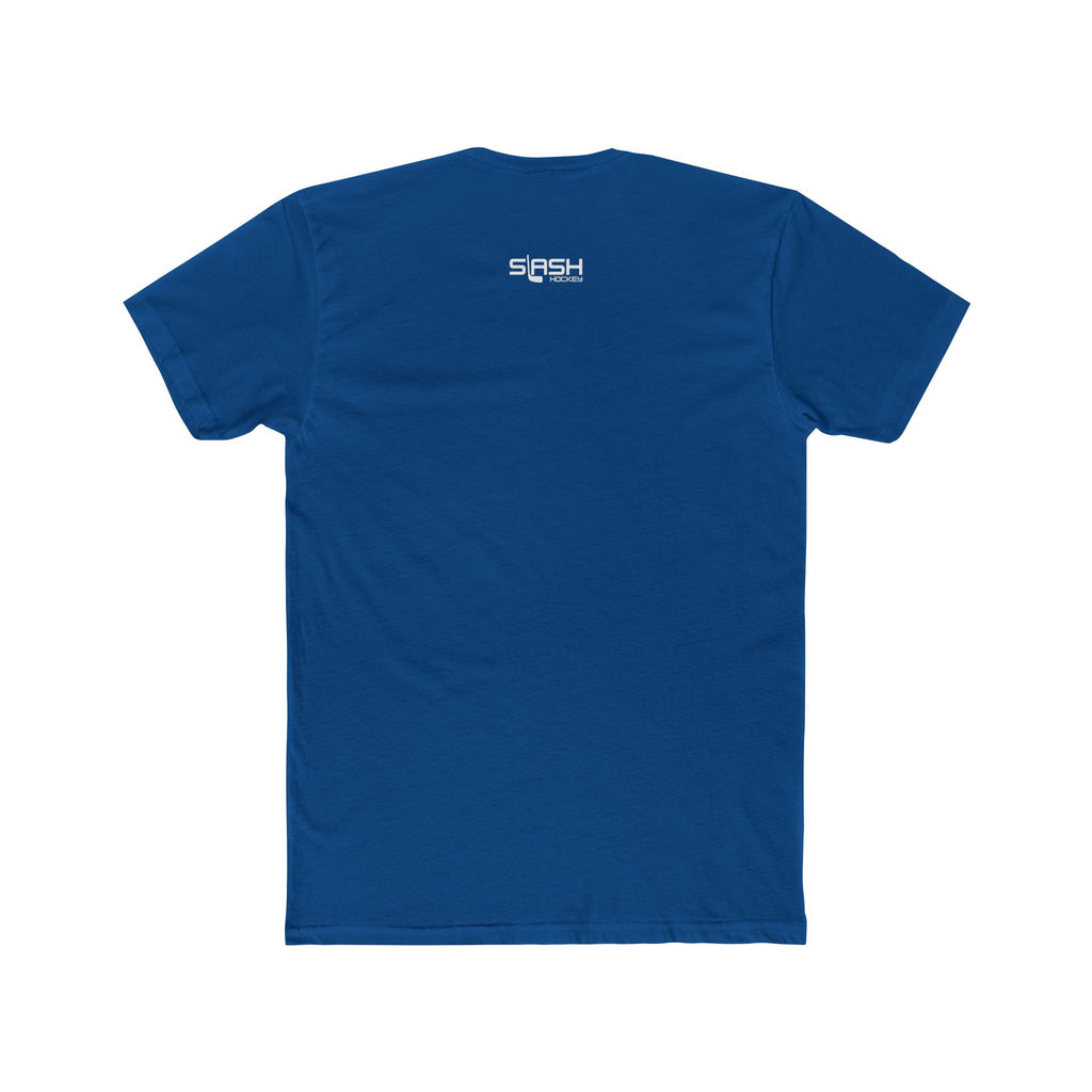 Back view of the Skates Off. Sandals On. hockey t-shirt. The shirt features a clean, comfortable fit with no graphic displayed on the back, allowing the front beach-themed hockey design to remain the focal point.
