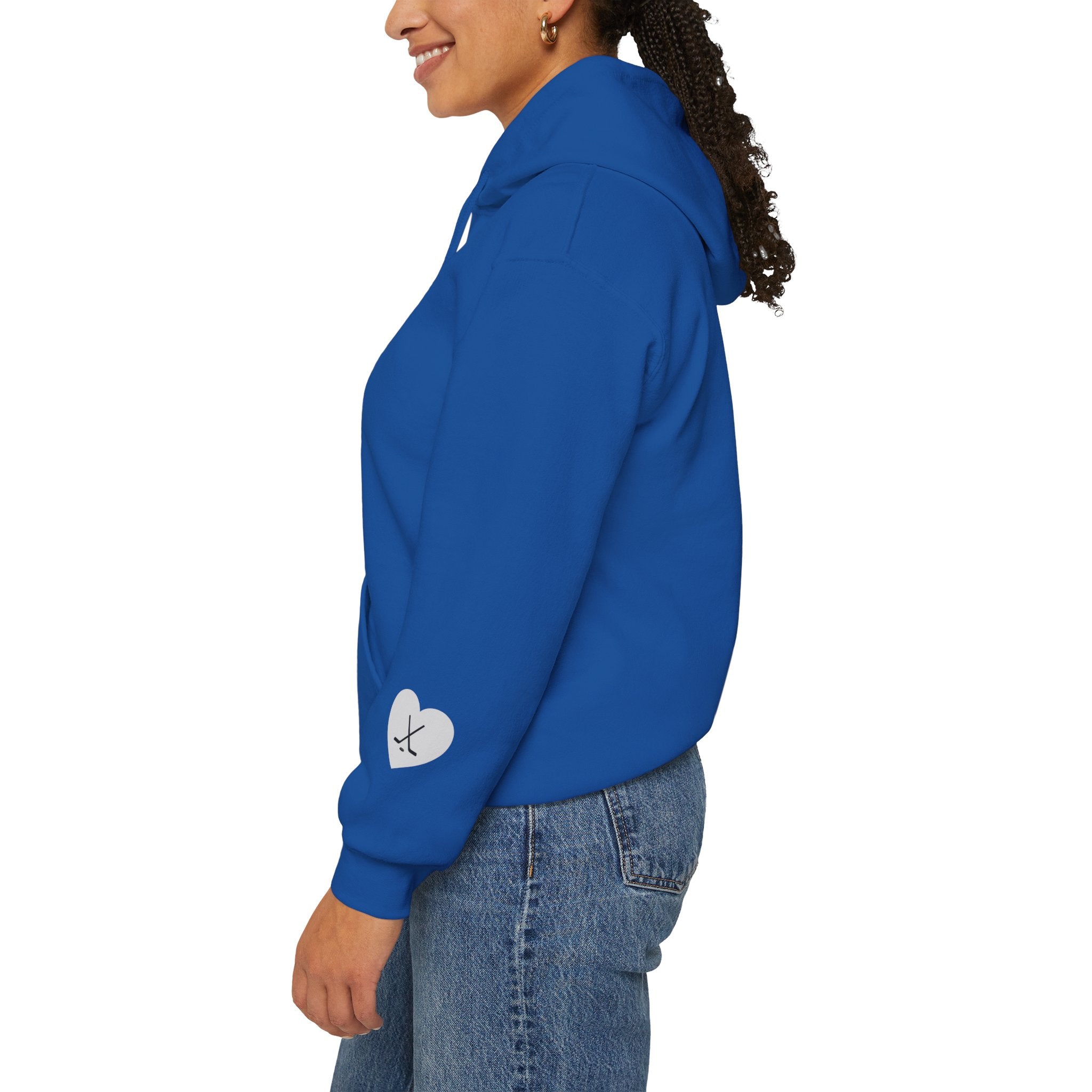Billet Mom hockey hoodie sleeve detail with subtle Slash Hockey branding