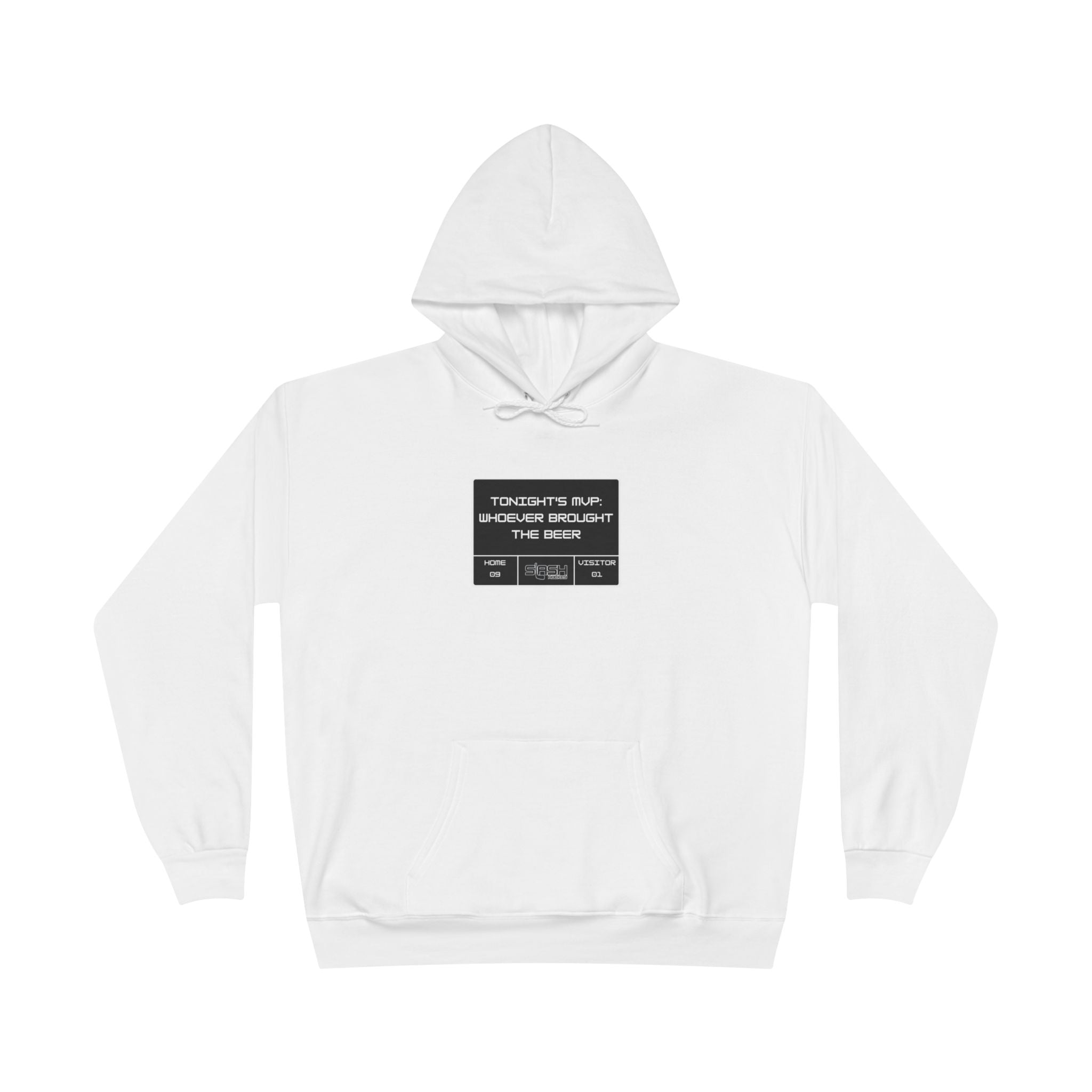 “Tonight’s MVP Hockey Hoodie front view — bold text design with distressed varsity-style lettering in navy, sky blue, and white, printed on premium cotton-blend hoodie.”