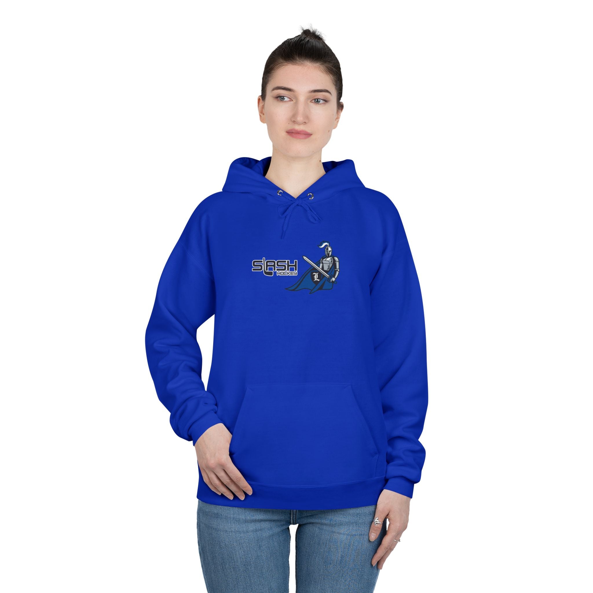 “LHA Girls Hockey Hoodie lifestyle photo — model wearing Livonia Hockey Association hoodie, cozy cotton-blend design for players, parents, and fans.”