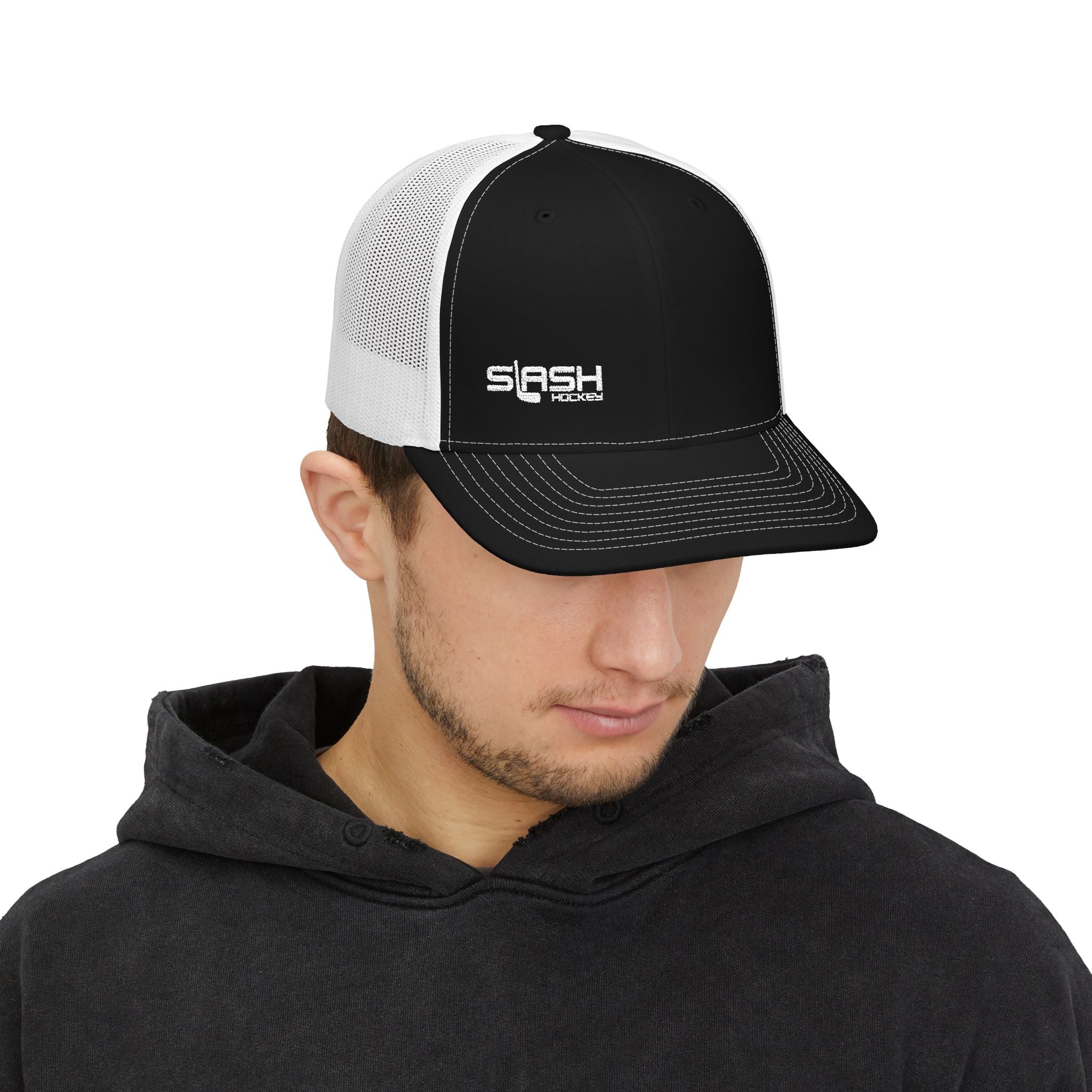 Front Lifestyle shot of Cool Dude Snapback Cap hockey cap in a real hockey culture setting by Slash Hockey