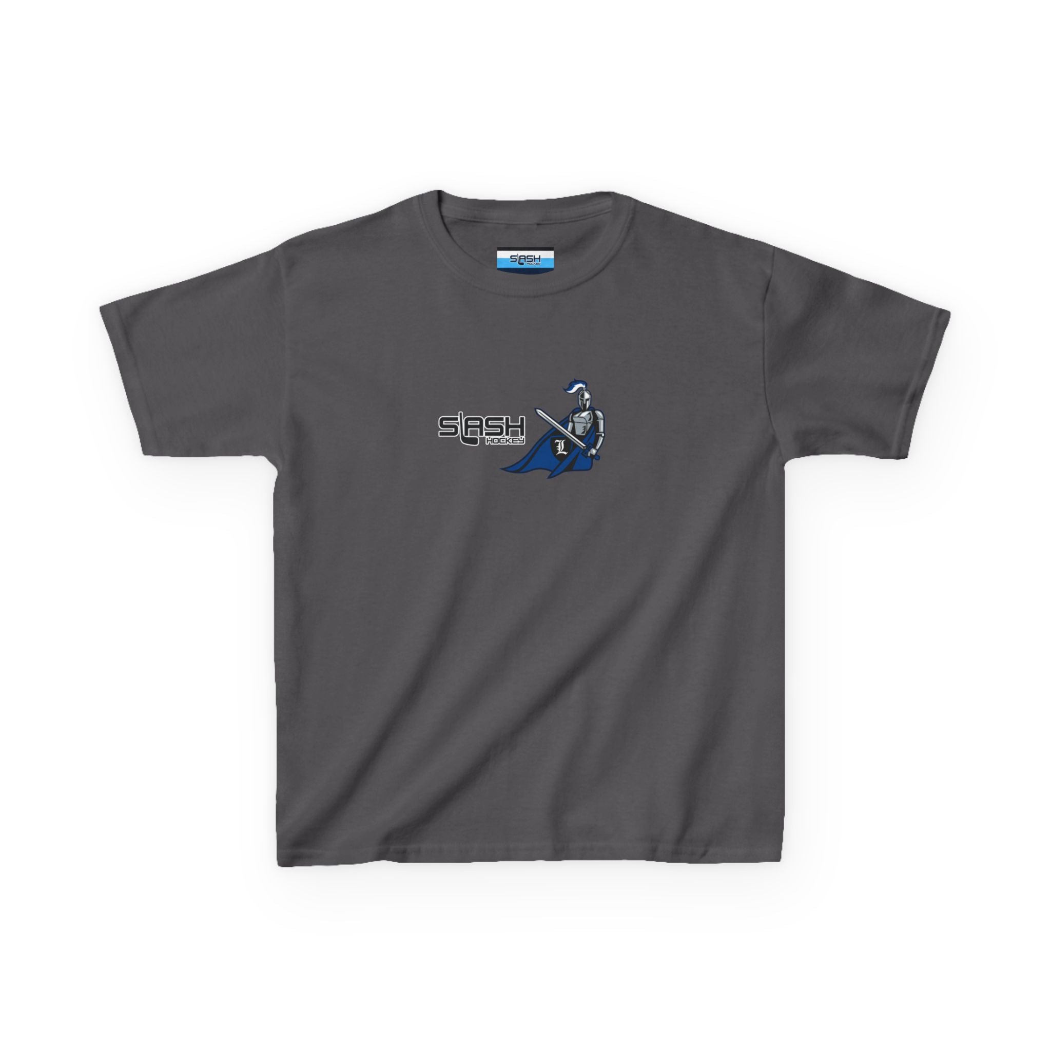 Front view of Livonia Hockey Association youth t-shirt, smaller sizing for kids and young players. Team logo printed on chest, casual athletic fit.