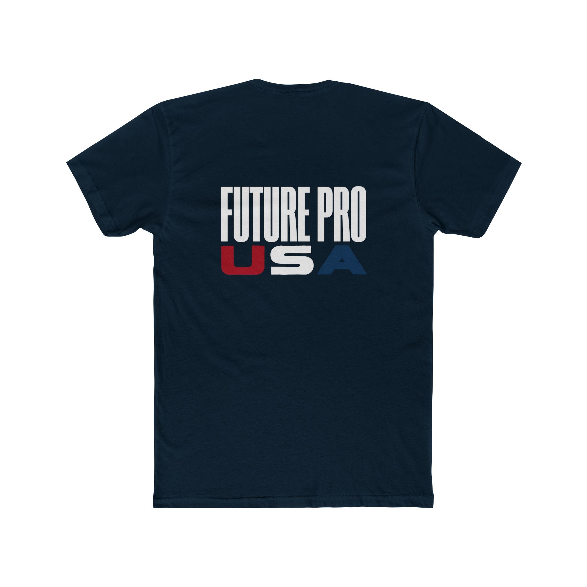 Red, White & Blue Future Pro USA Tee, back view — youth hockey t-shirt in matching patriotic color scheme with a blank back, simple athletic style, shown on a plain background.