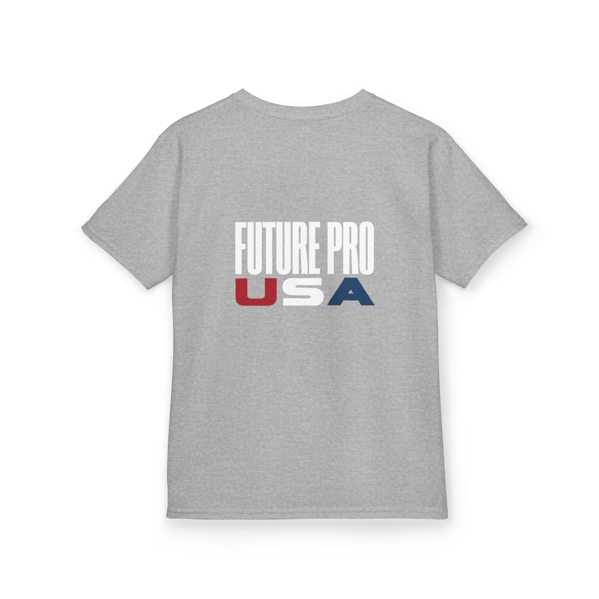 Youth Red, White & Blue Future Pro USA Tee, back view — solid color with no design on the back, clean athletic fit, displayed on a plain background.