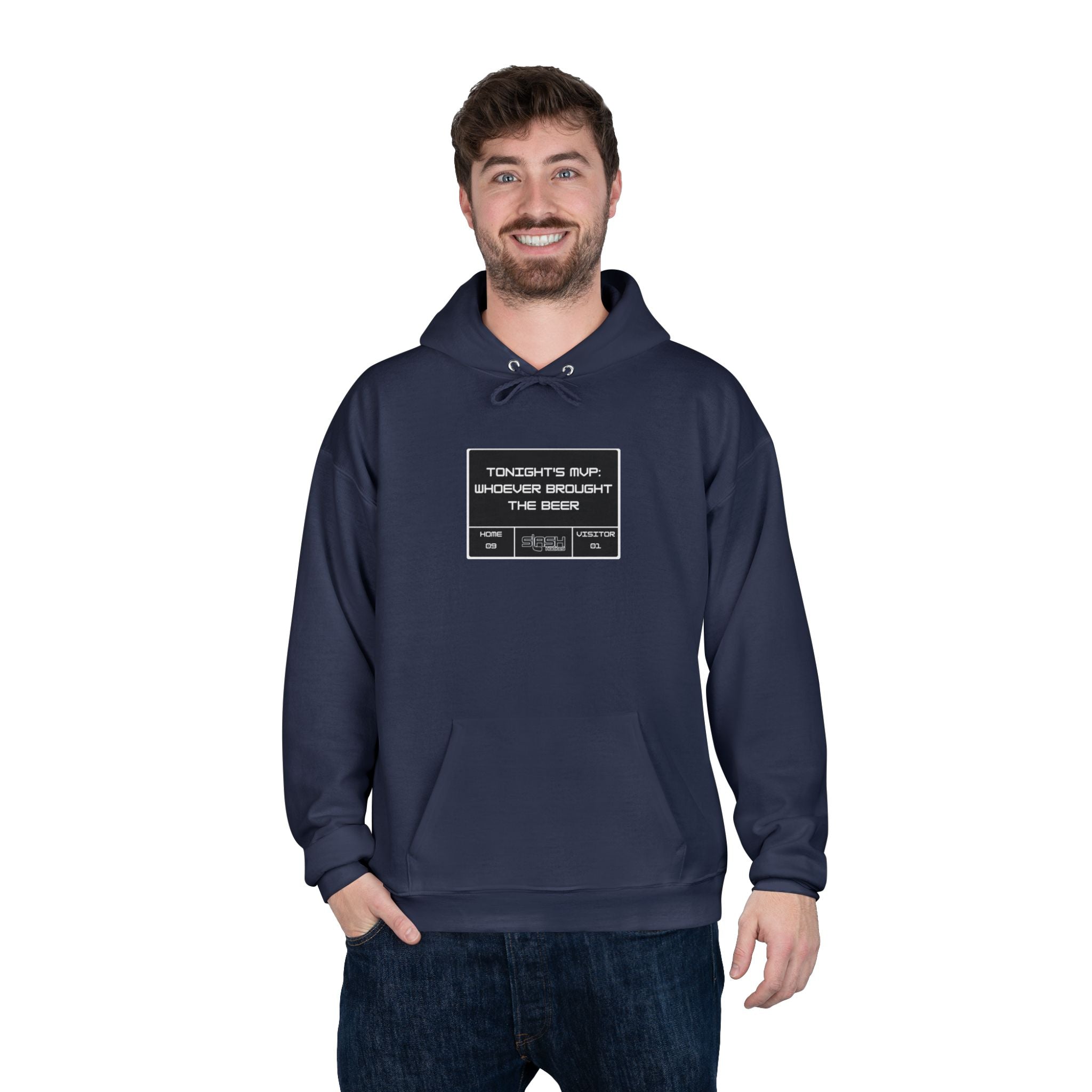 “Tonight’s MVP Hockey Hoodie lifestyle photo — model wearing hockey culture hoodie with Tonight’s MVP text design, casual fit for rink, travel, or everyday wear.”