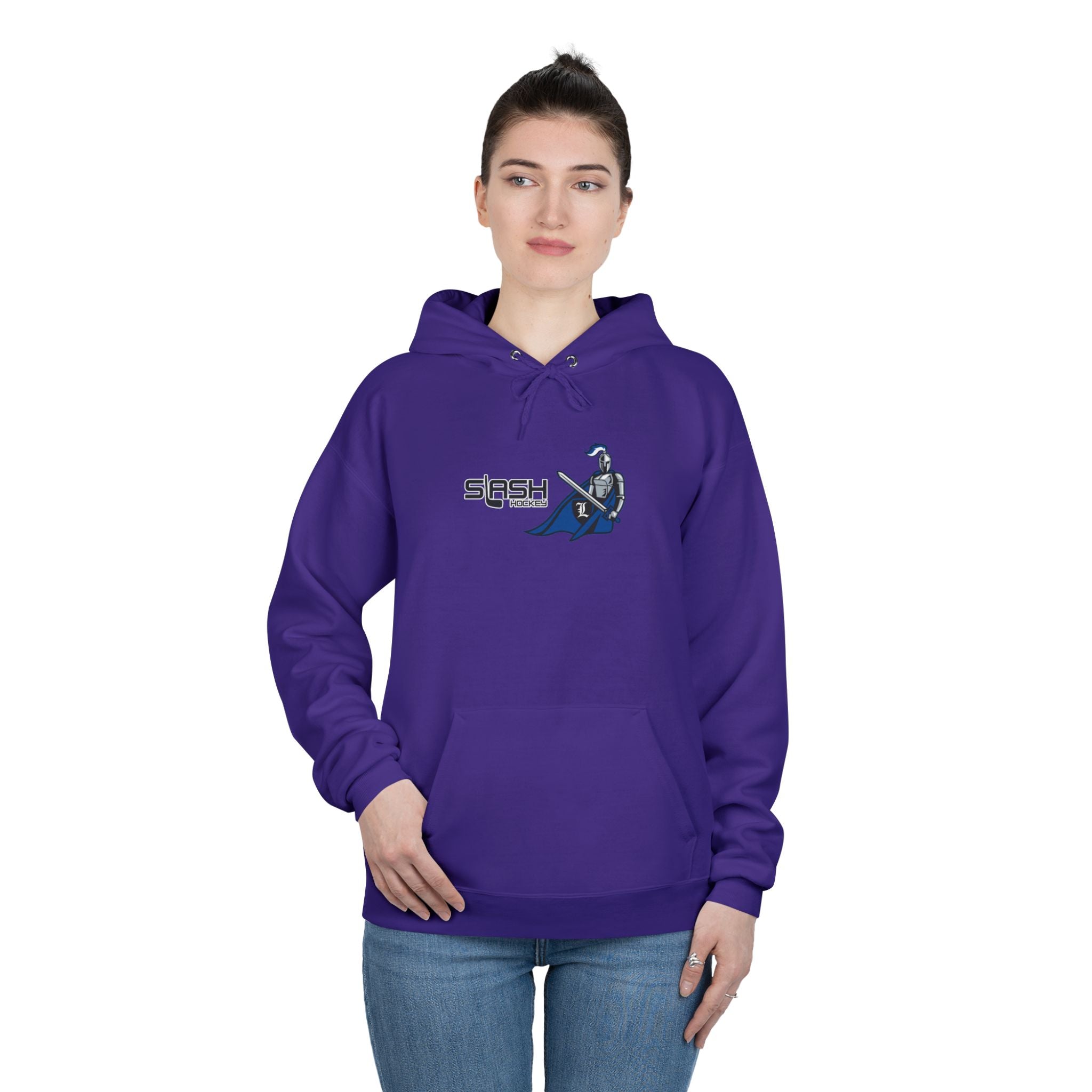 “LHA Girls Hockey Hoodie lifestyle photo — model wearing Livonia Hockey Association hoodie, cozy cotton-blend design for players, parents, and fans.”